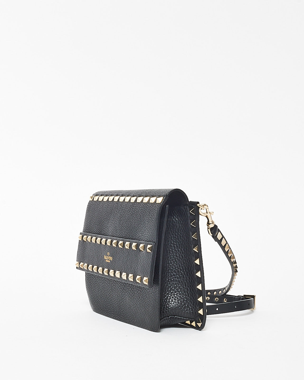 Valentino Black Leather Rockstud Side Slip Crossbody Bag