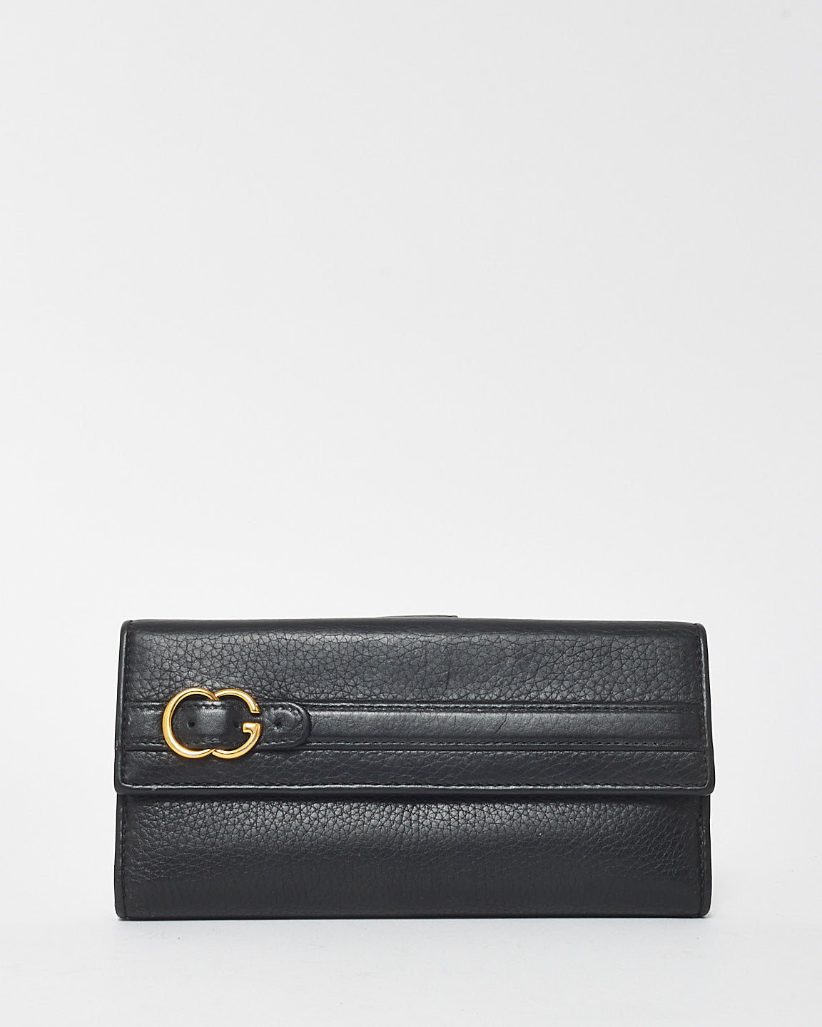 Gucci Vintage Black Leather Buckle Long Wallet