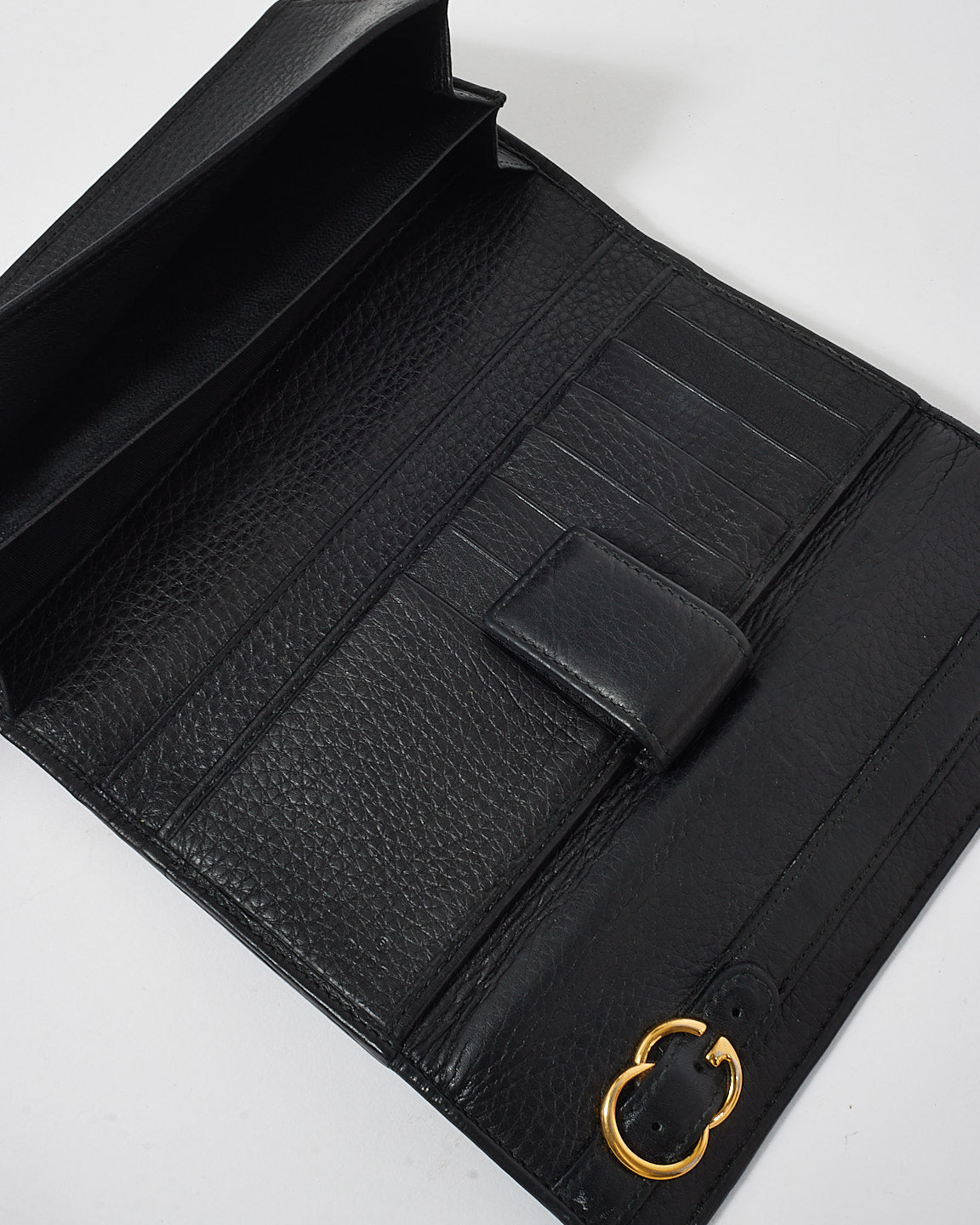 Gucci Vintage Black Leather Buckle Long Wallet