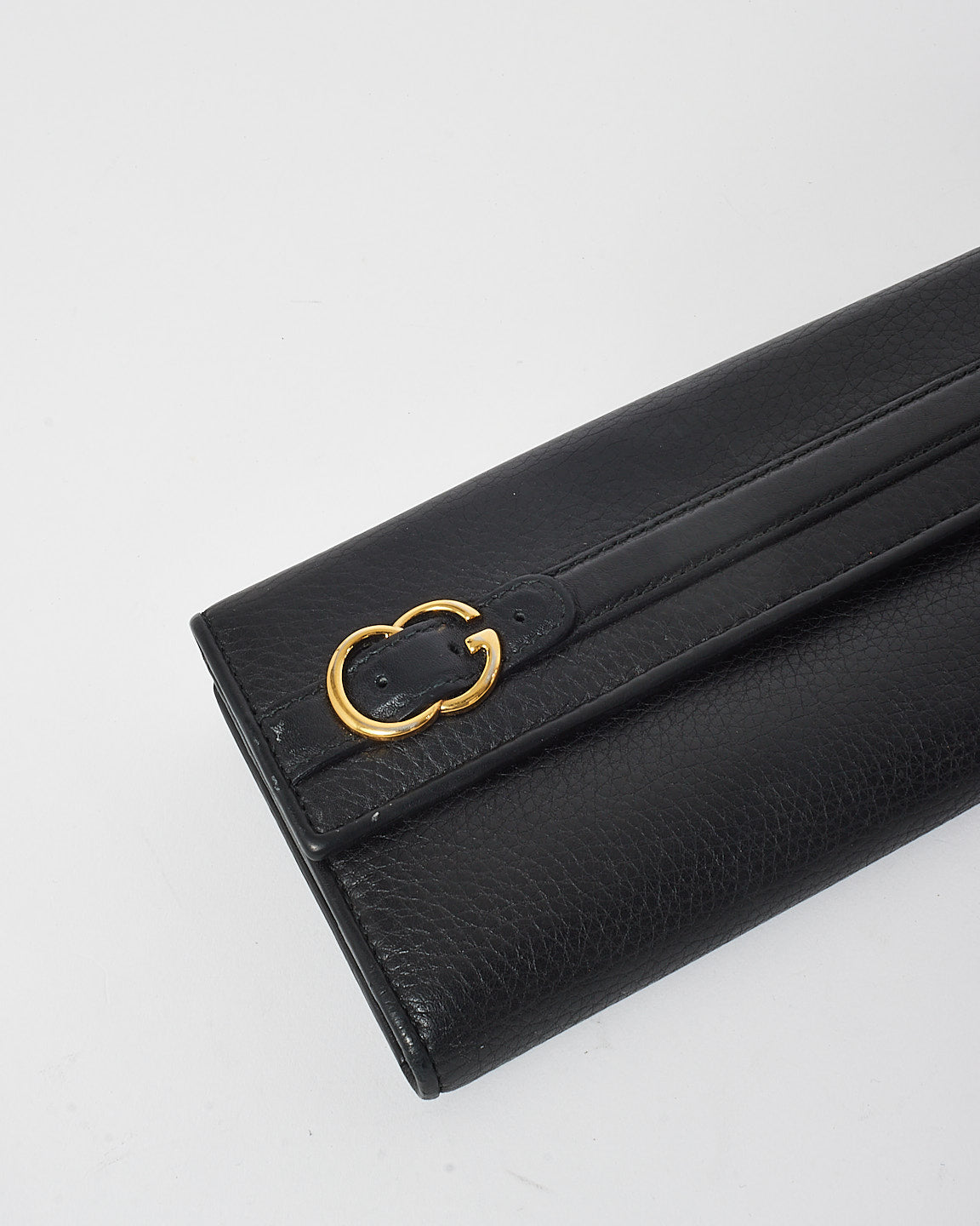 Gucci Vintage Black Leather Buckle Long Wallet