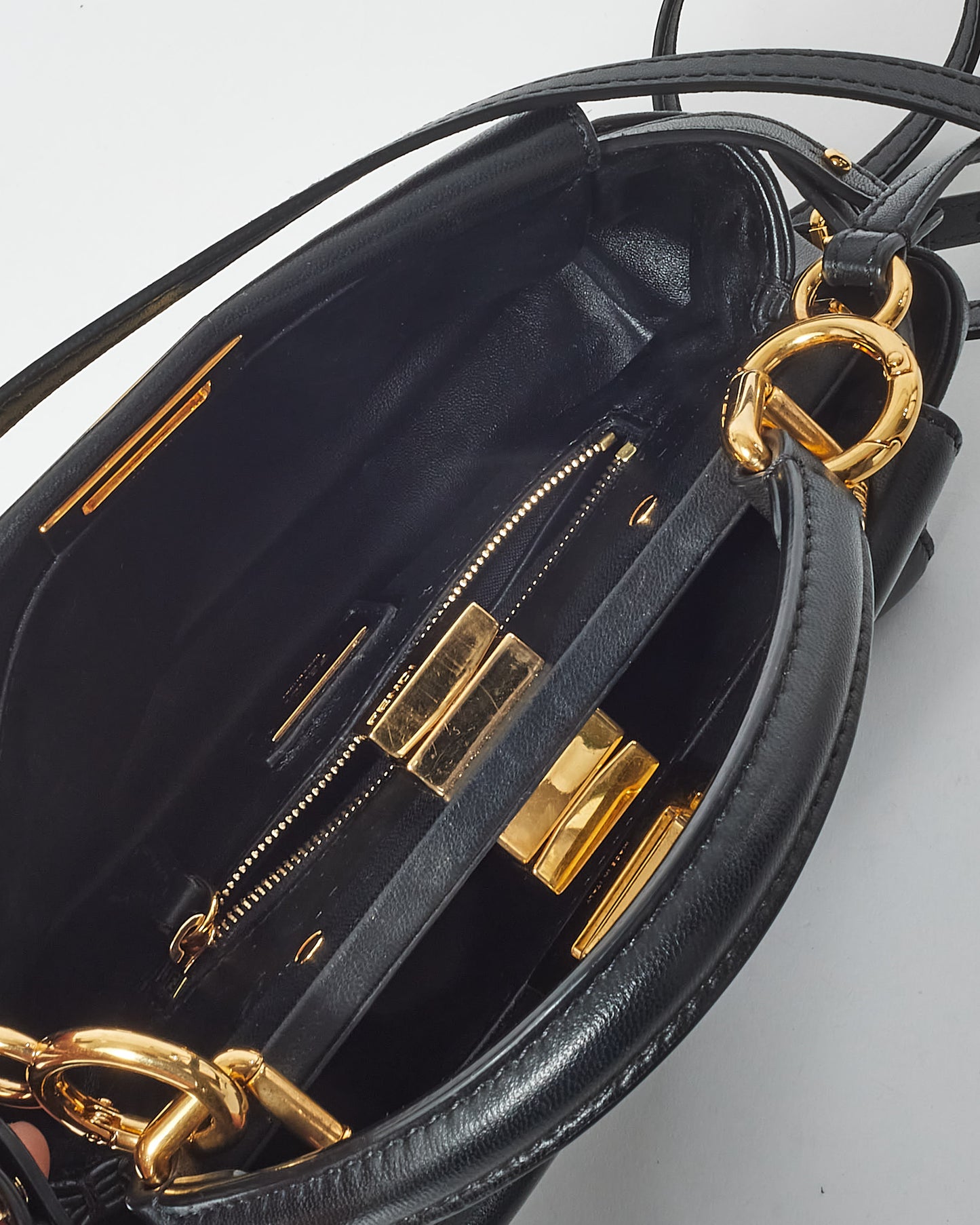 Fendi Black Leather Mini Peekaboo Top Handle Bag