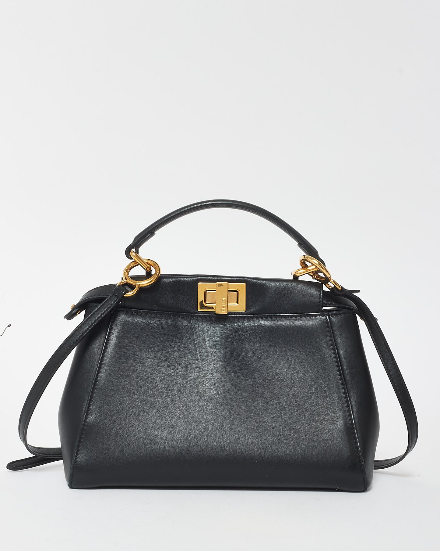 Fendi Black Leather Mini Peekaboo Top Handle Bag