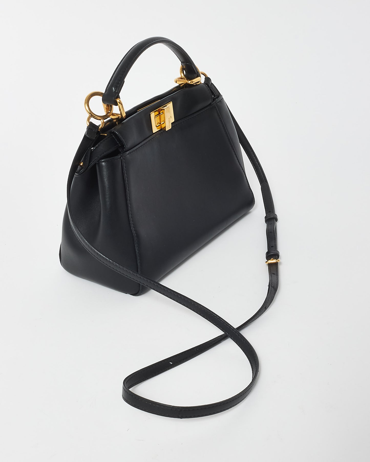 Fendi Black Leather Mini Peekaboo Top Handle Bag