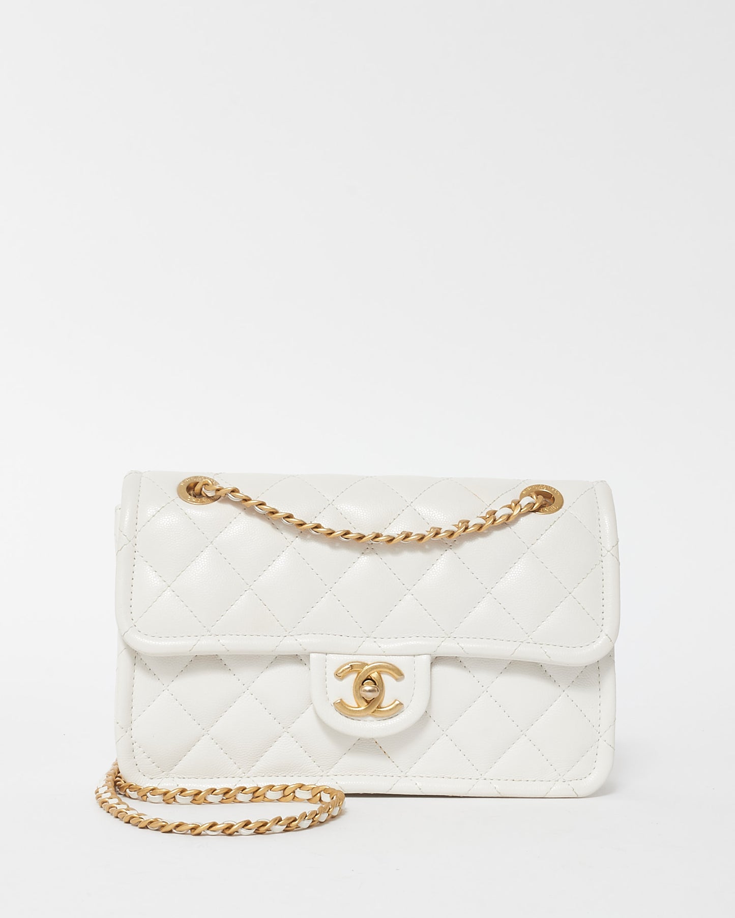 Chanel White Caviar Leather Small Sweet Classic Single Flap Bag GHW