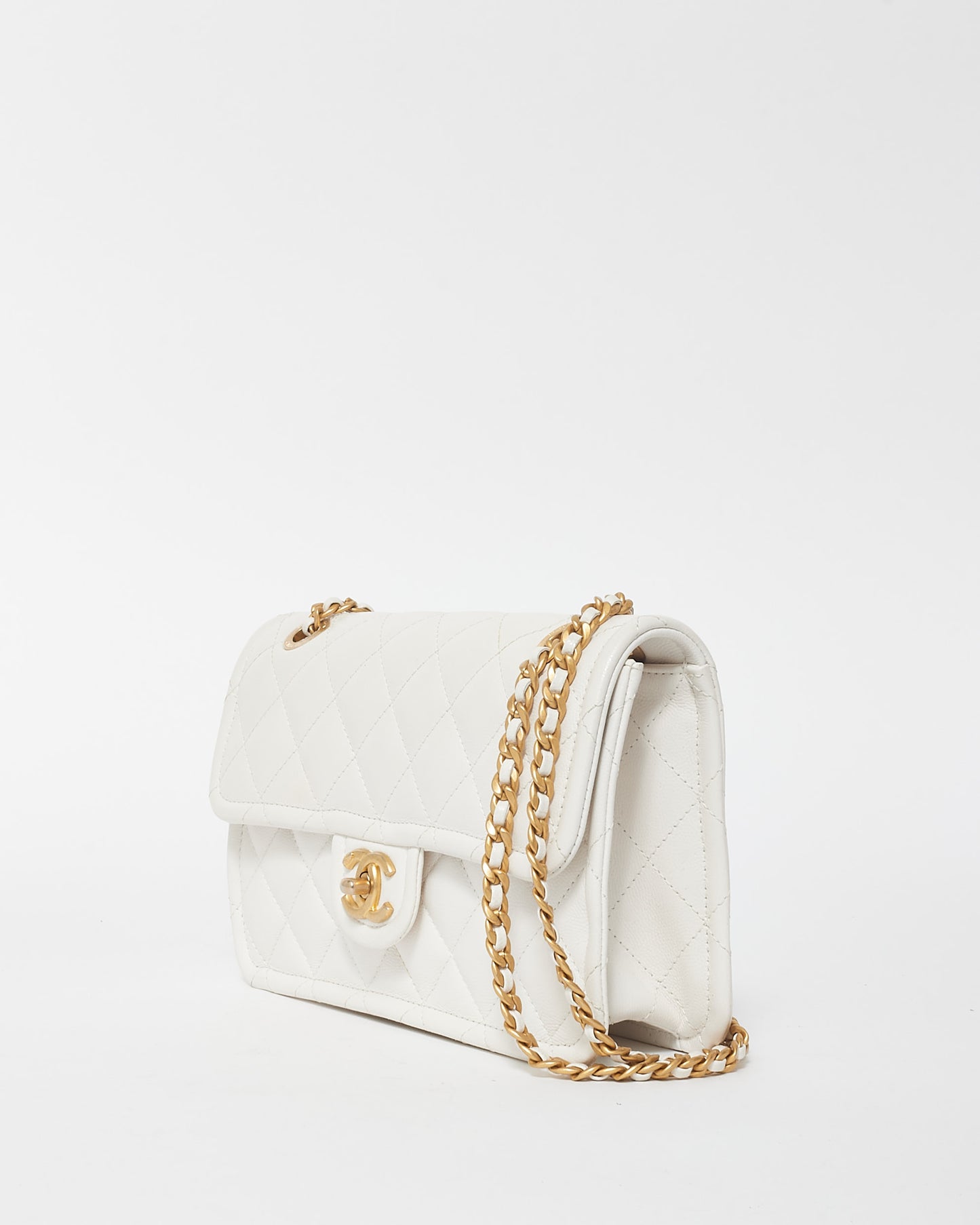 Chanel White Caviar Leather Small Sweet Classic Single Flap Bag GHW