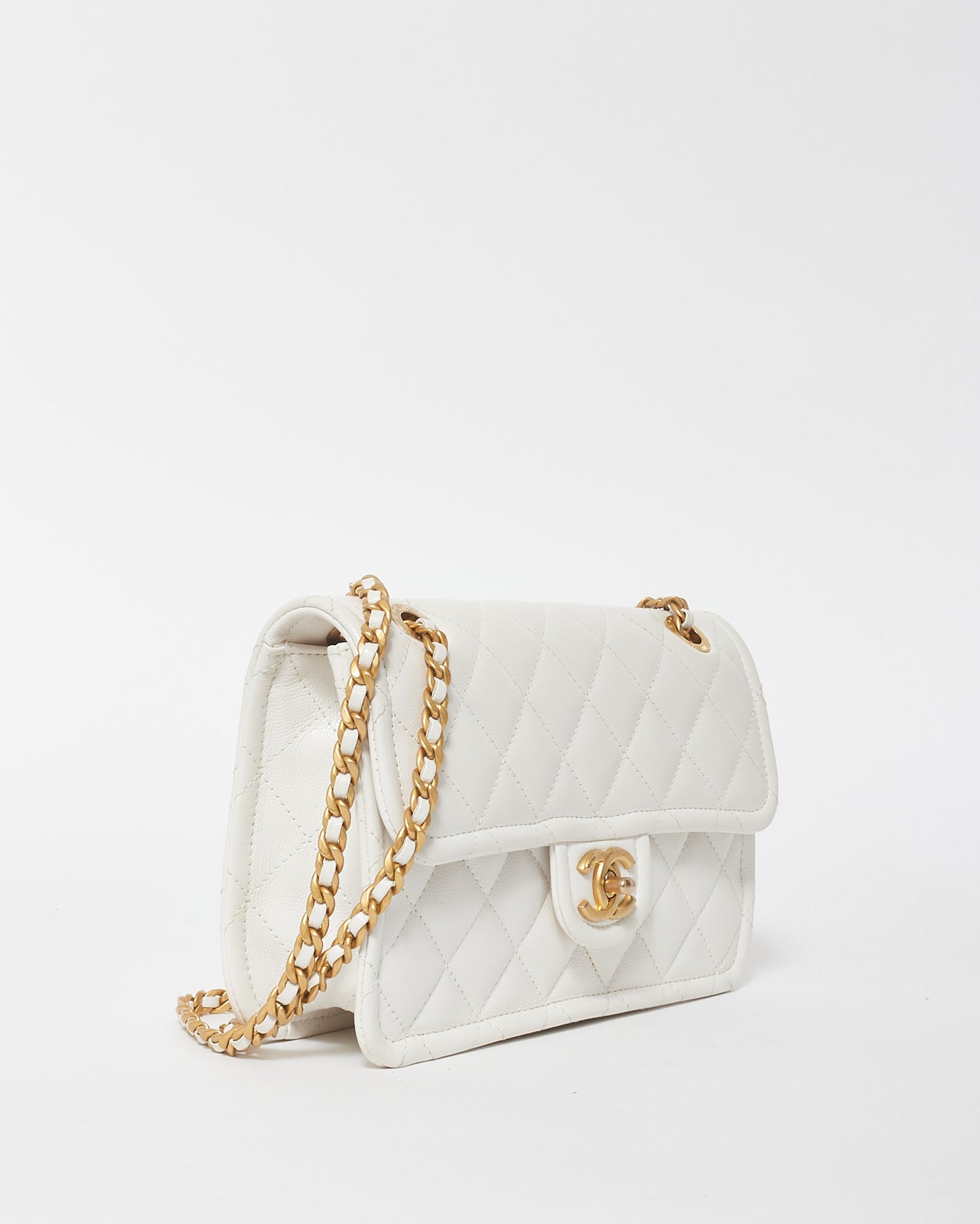 Chanel White Caviar Leather Small Sweet Classic Single Flap Bag GHW