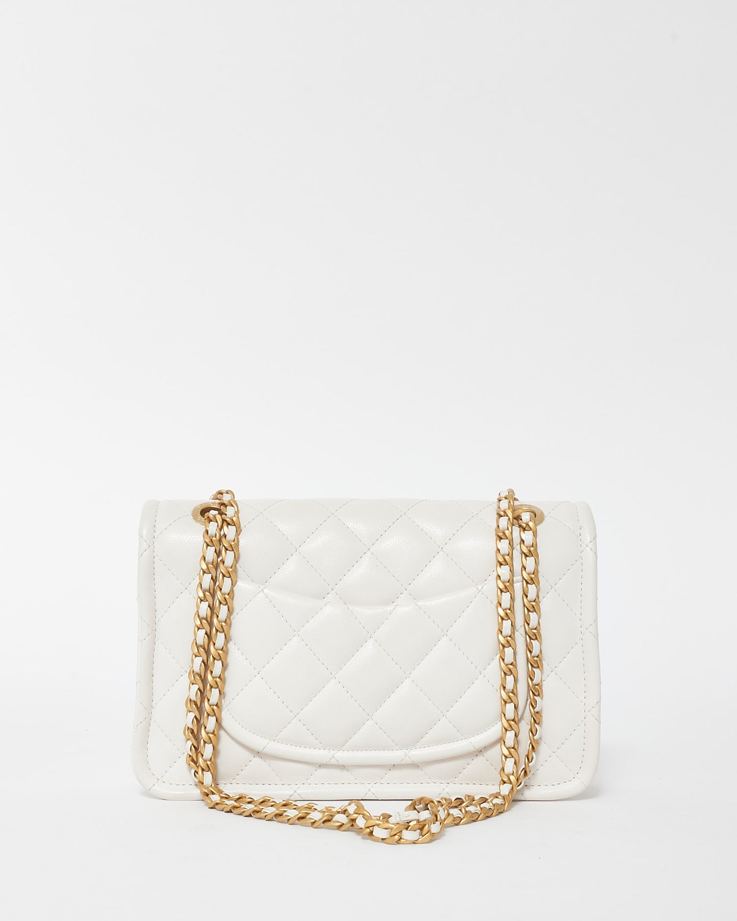 Chanel White Caviar Leather Small Sweet Classic Single Flap Bag GHW