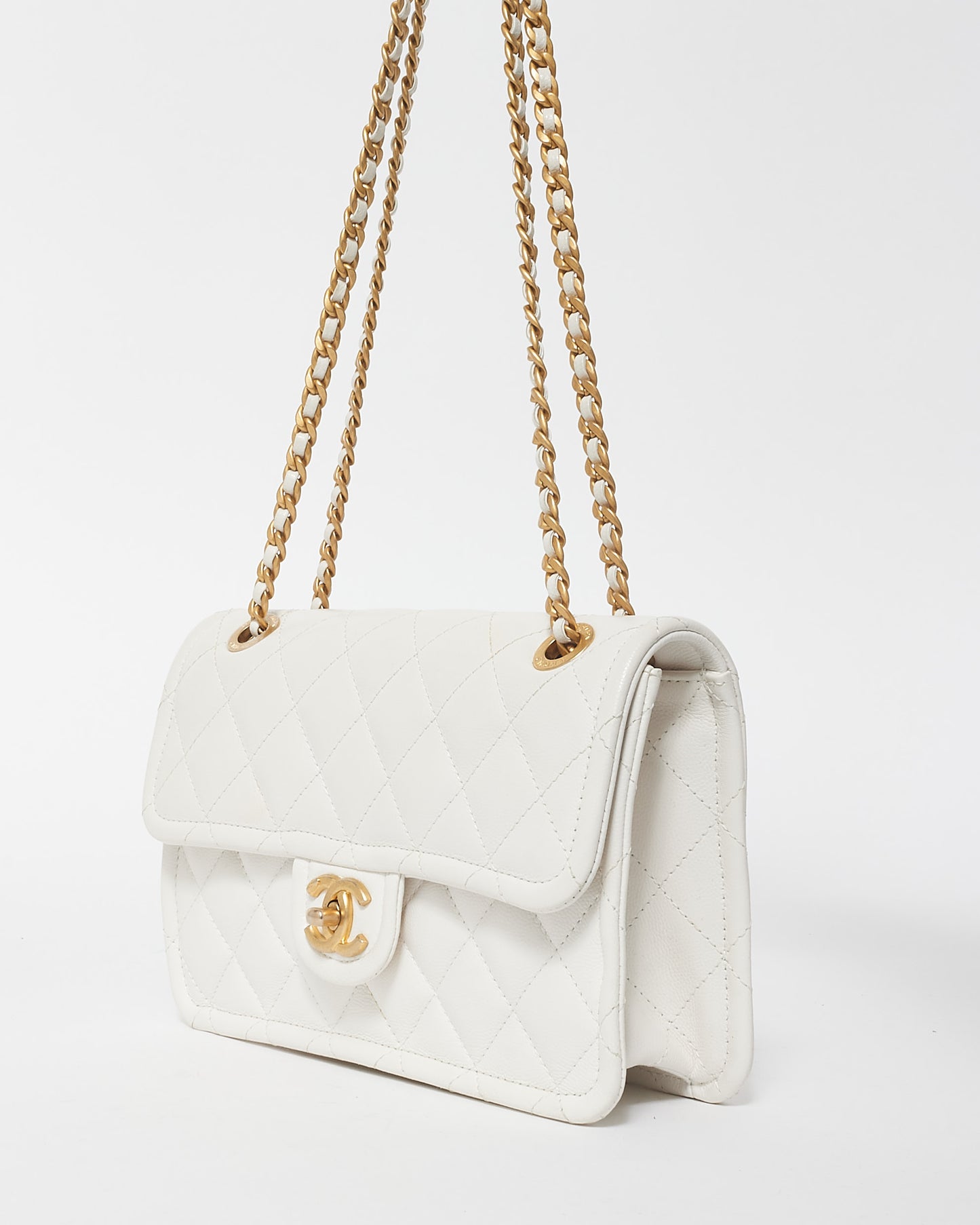 Chanel White Caviar Leather Small Sweet Classic Single Flap Bag GHW