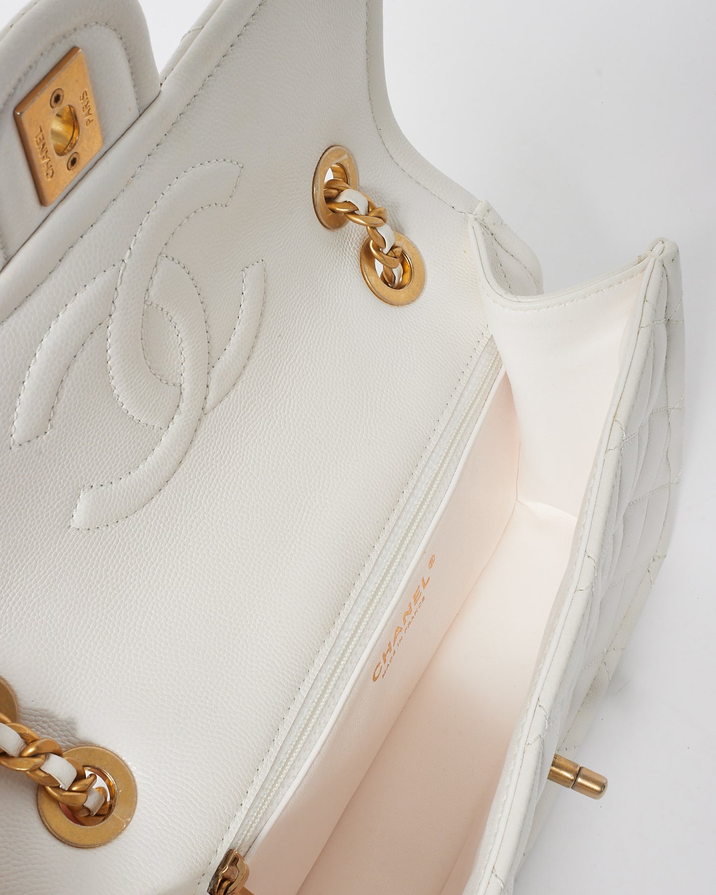 Chanel White Caviar Leather Small Sweet Classic Single Flap Bag GHW