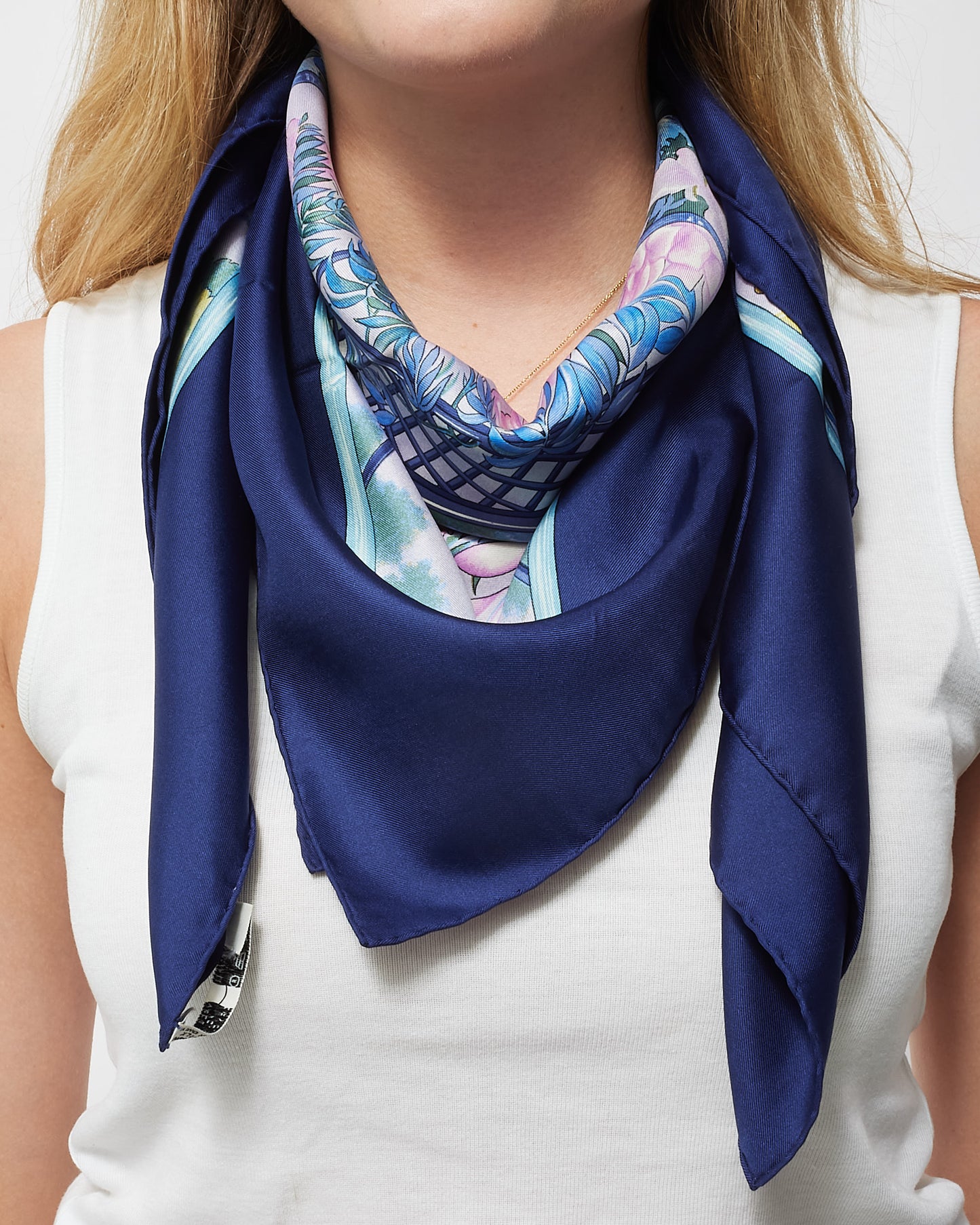 Hermès Navy Blue 
Purple "Giverny" Silk Scarf