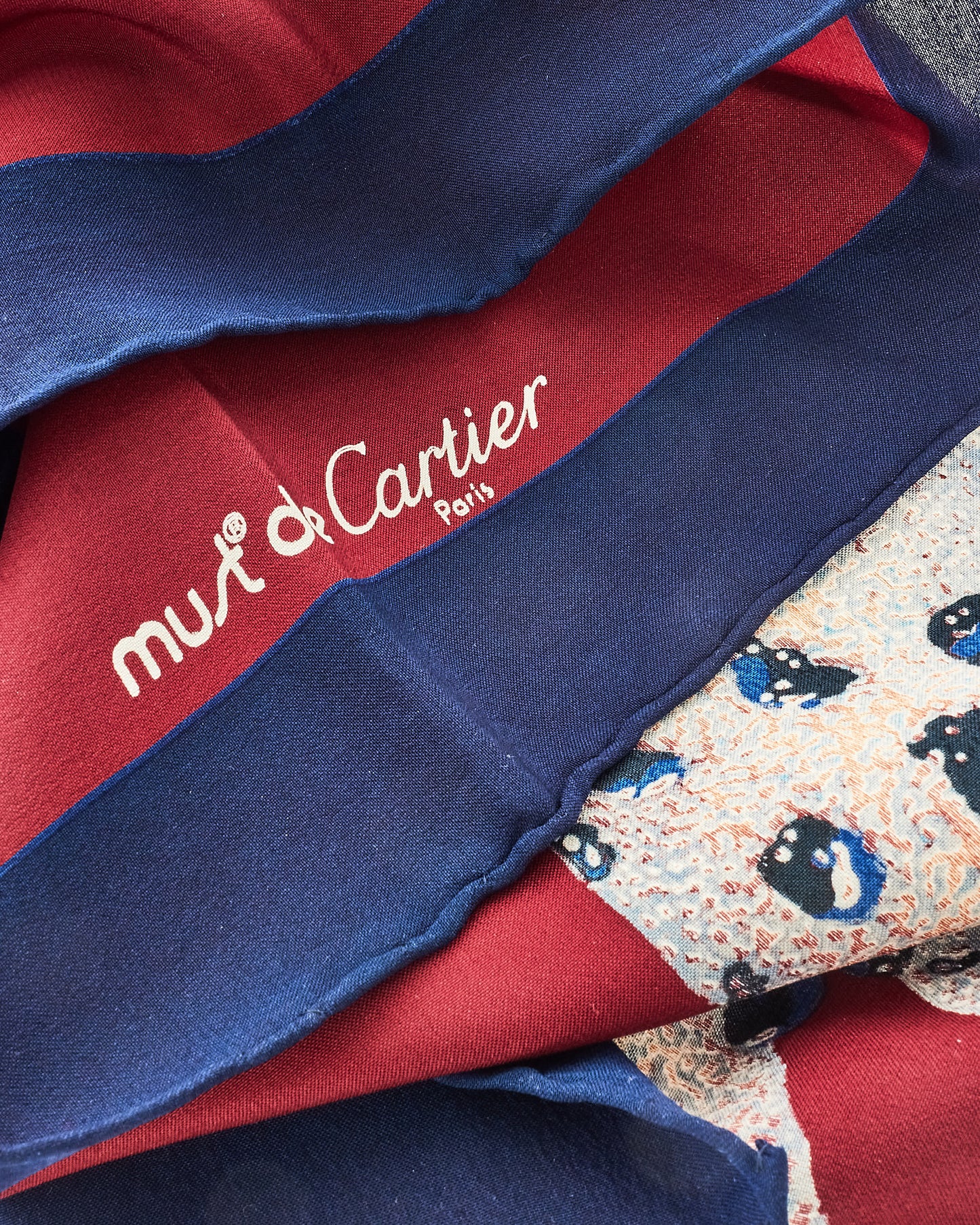 Cartier Burgundy "Must De Cartier" Panther Silk Scarf