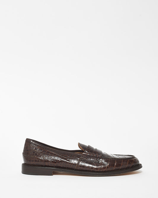 Manolo Blahnik Brown Croc Embossed Loafers - 39