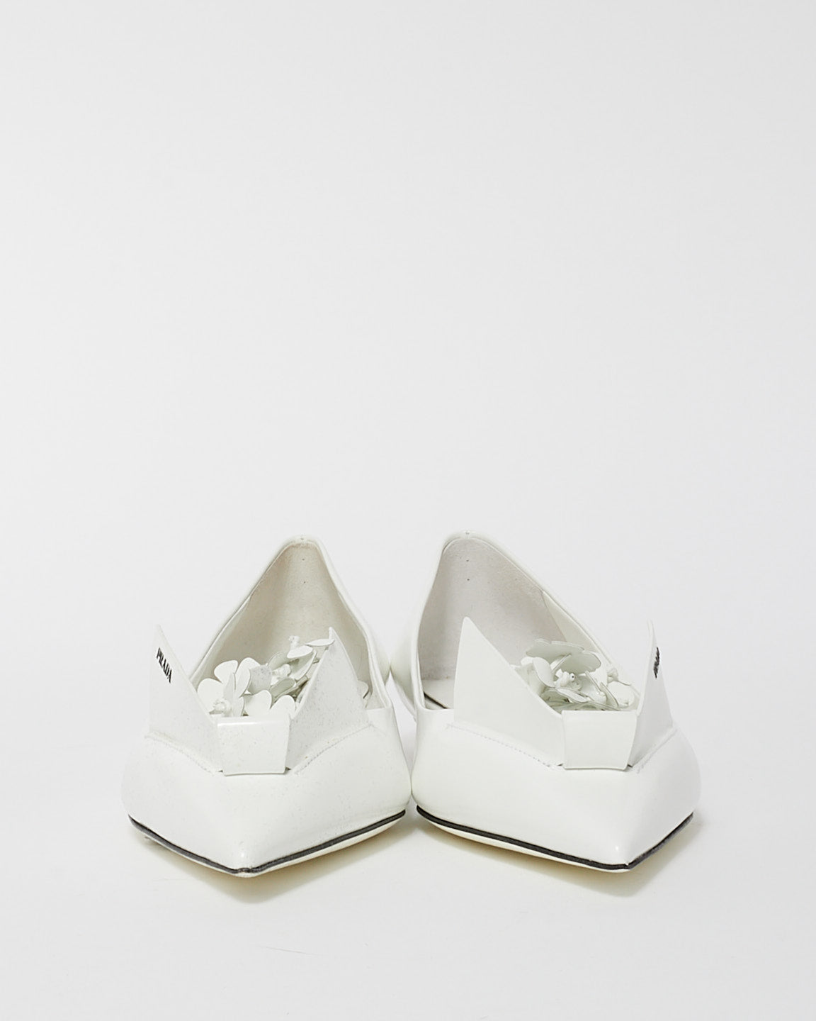 Prada White Leather Floral Appliqué Flats - 36.5