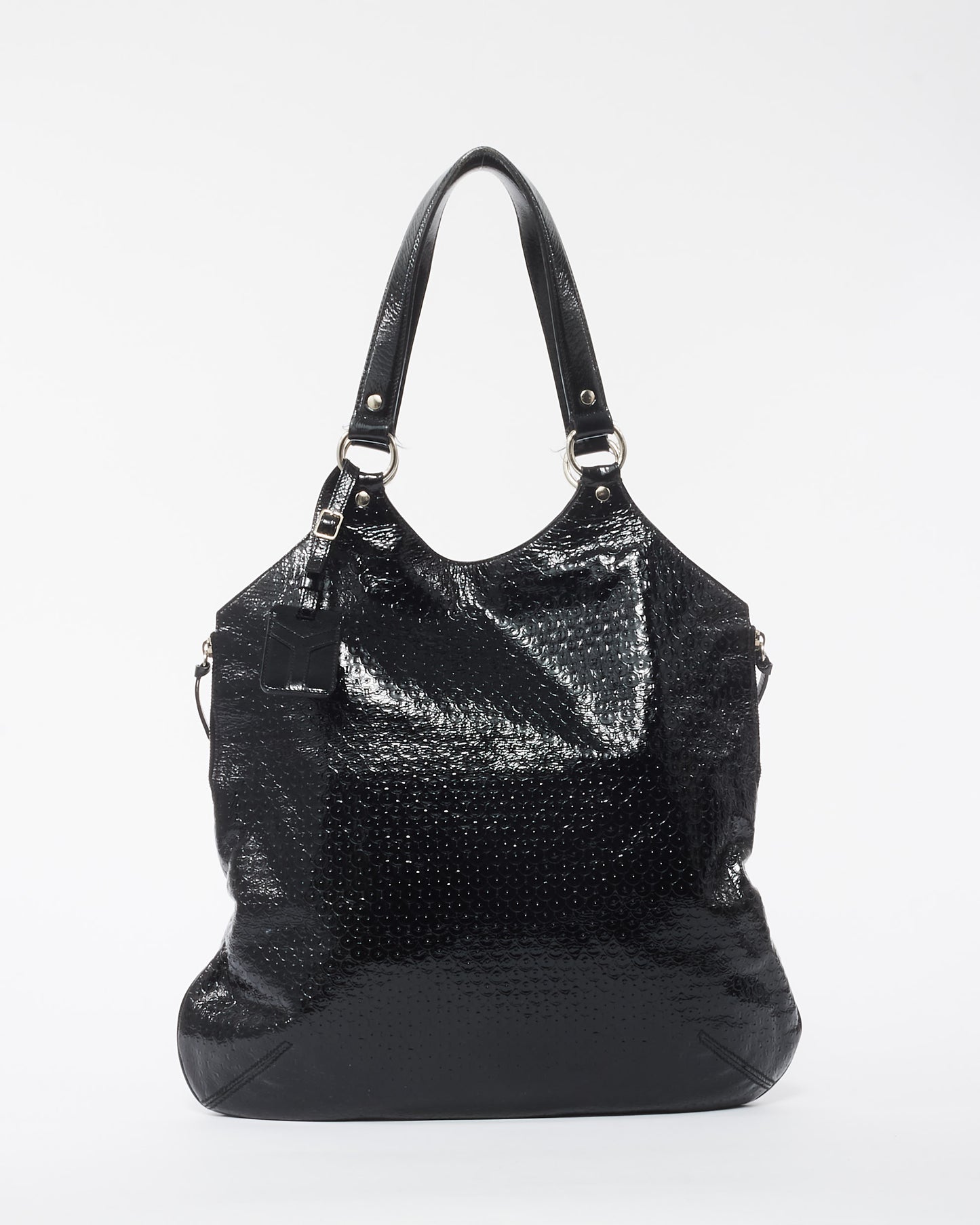 Saint Laurent Black Lizard Embossed Patent Leather Downtown Tote Bag