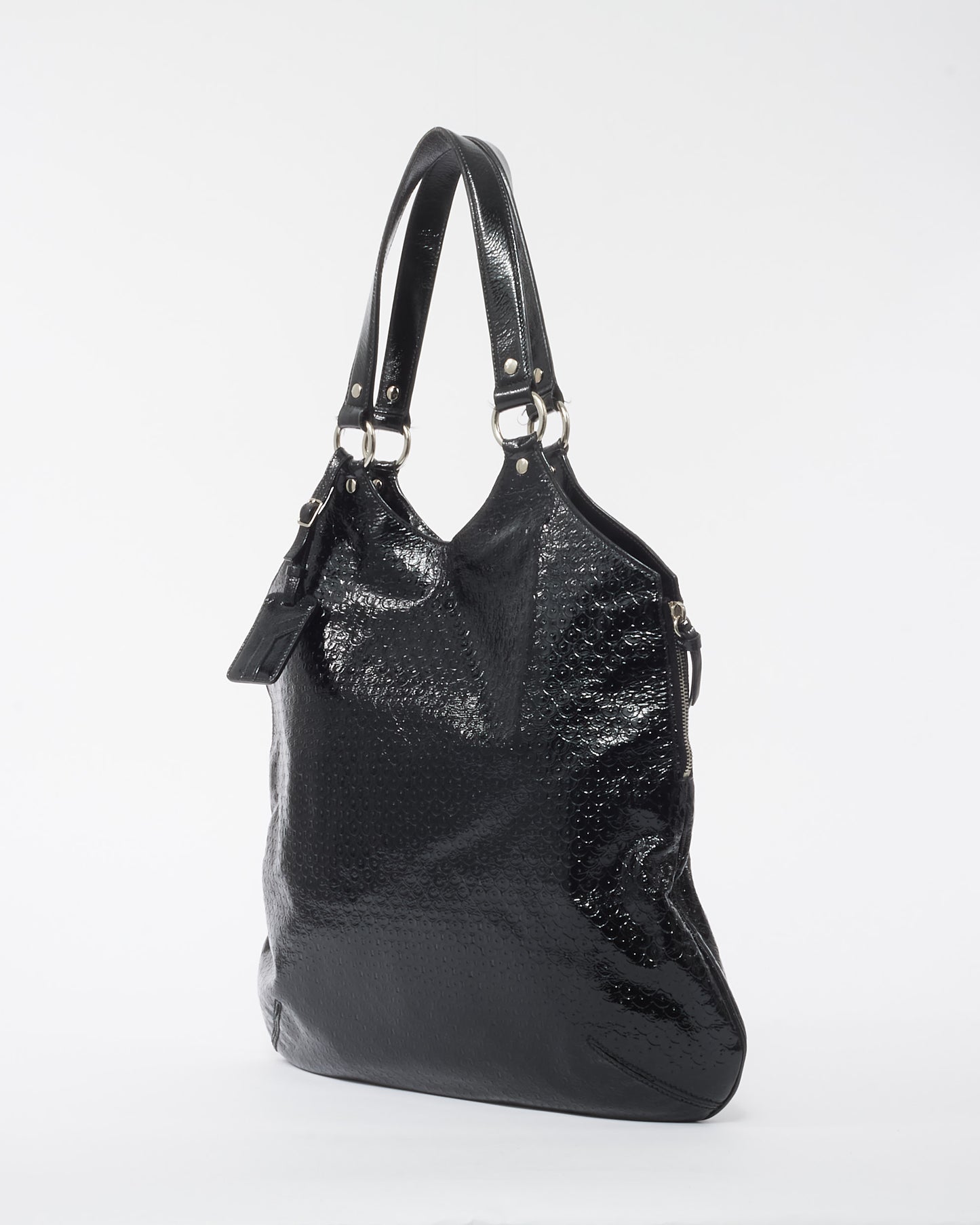 Saint Laurent Black Lizard Embossed Patent Leather Downtown Tote Bag