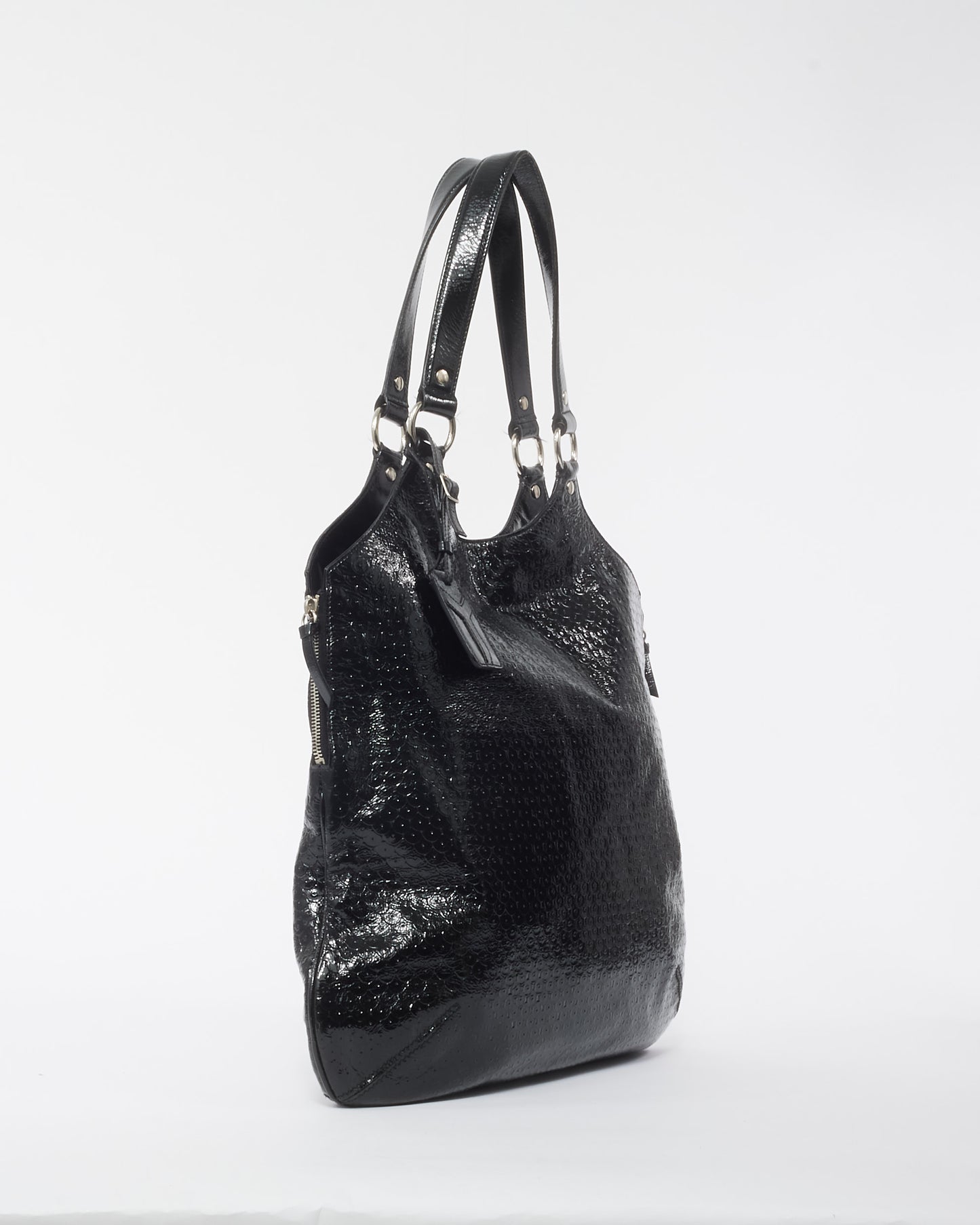 Saint Laurent Black Lizard Embossed Patent Leather Downtown Tote Bag