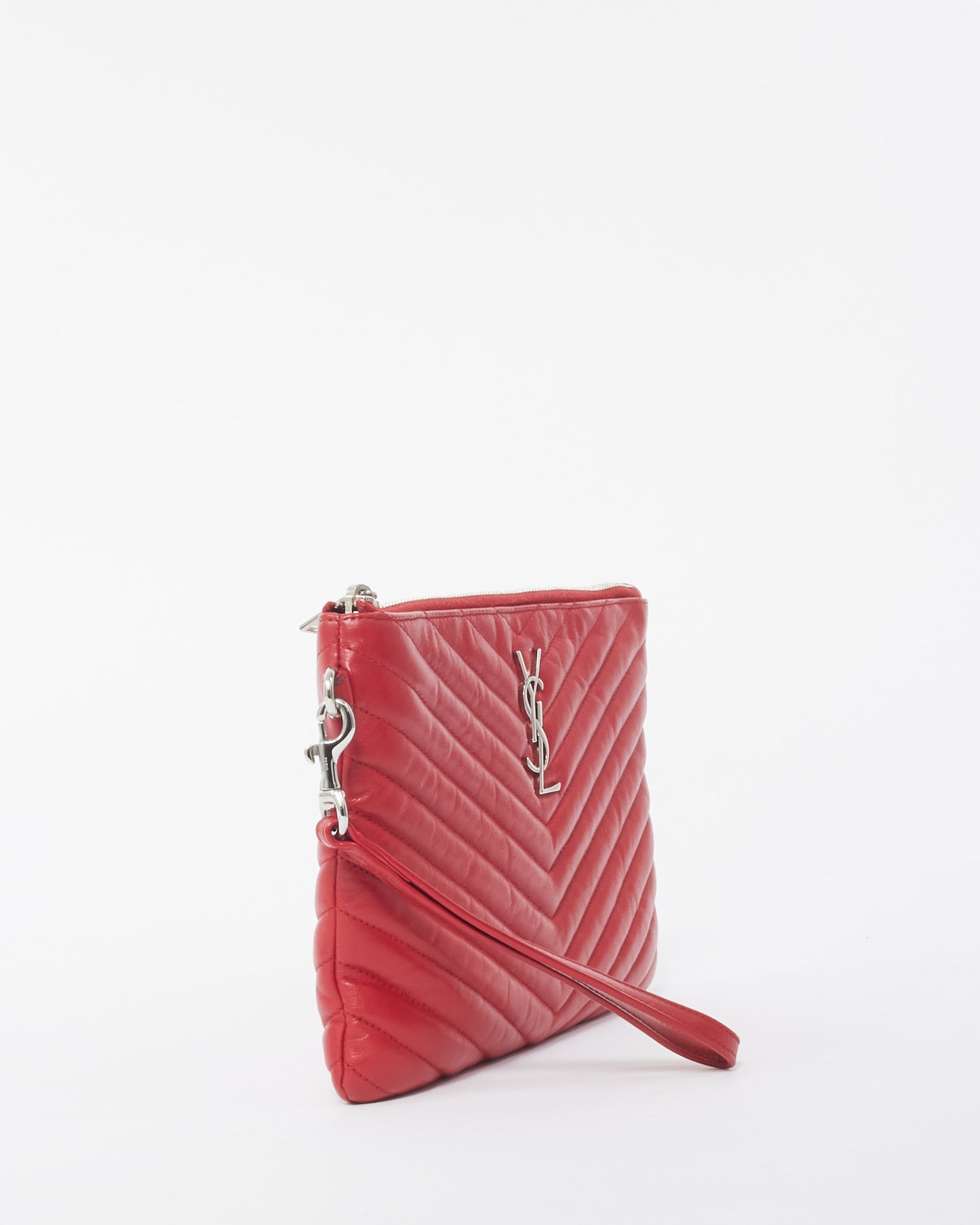 Saint Laurent Red Matelassé Leather Cassandre A5 Pouch