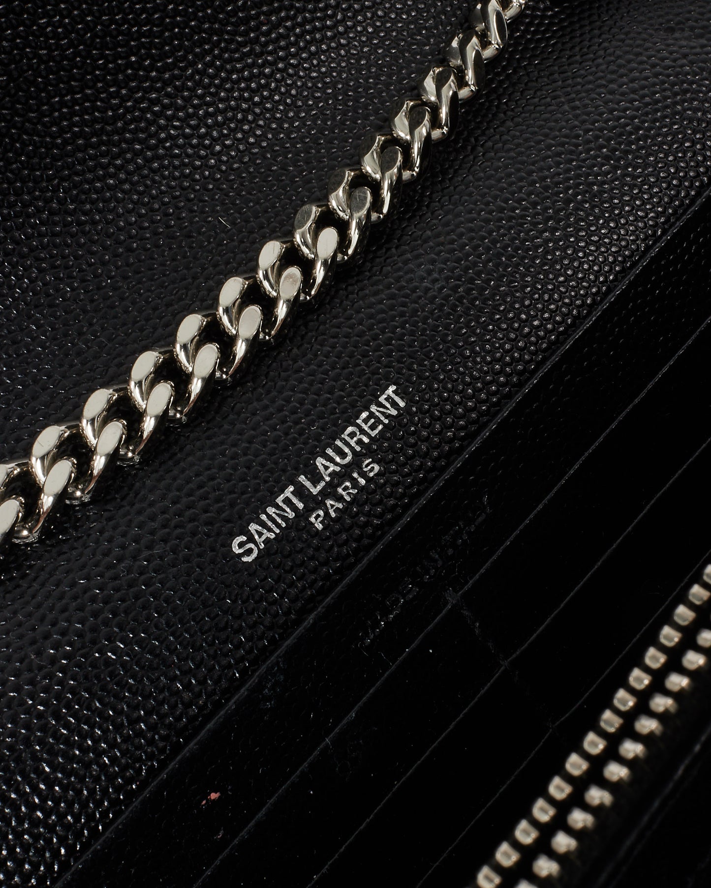 Saint Laurent Black Grain de Poudre Leather Classic Cassandre Chain Wallet Crossbody