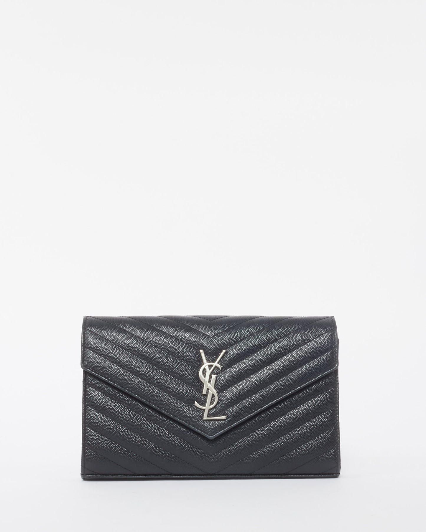 Saint Laurent Black Grain de Poudre Leather Classic Cassandre Chain Wallet Crossbody