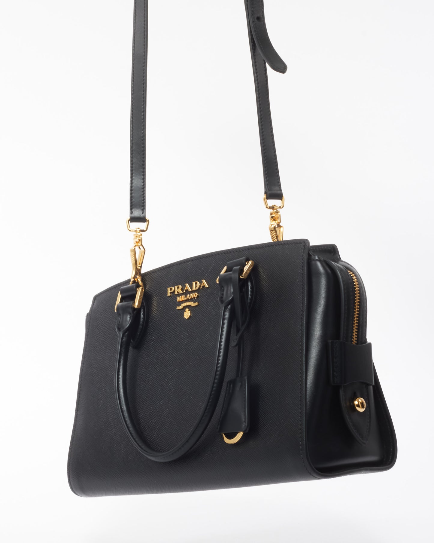 Prada Black Saffiano Leather Medium Two Way Bag