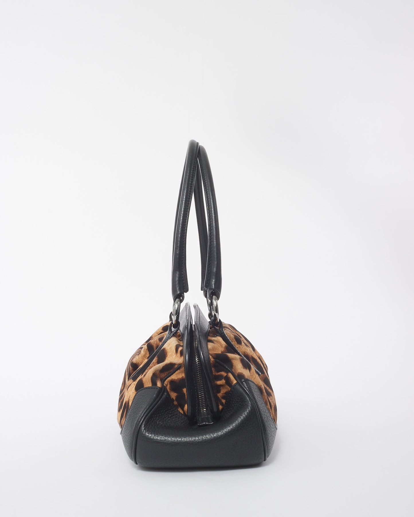 Dolce 
Gabbana Black Leather Trim Leopard Print Medium Satchel