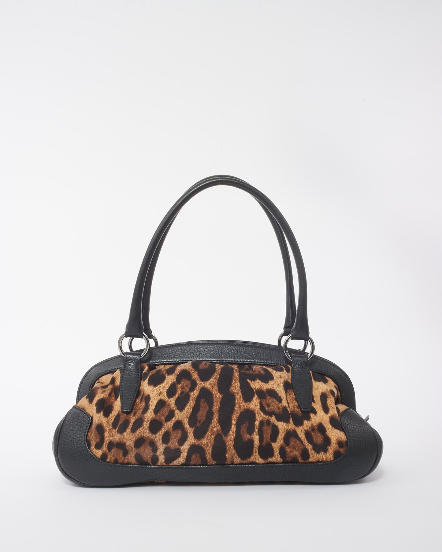 Dolce 
Gabbana Black Leather Trim Leopard Print Medium Satchel