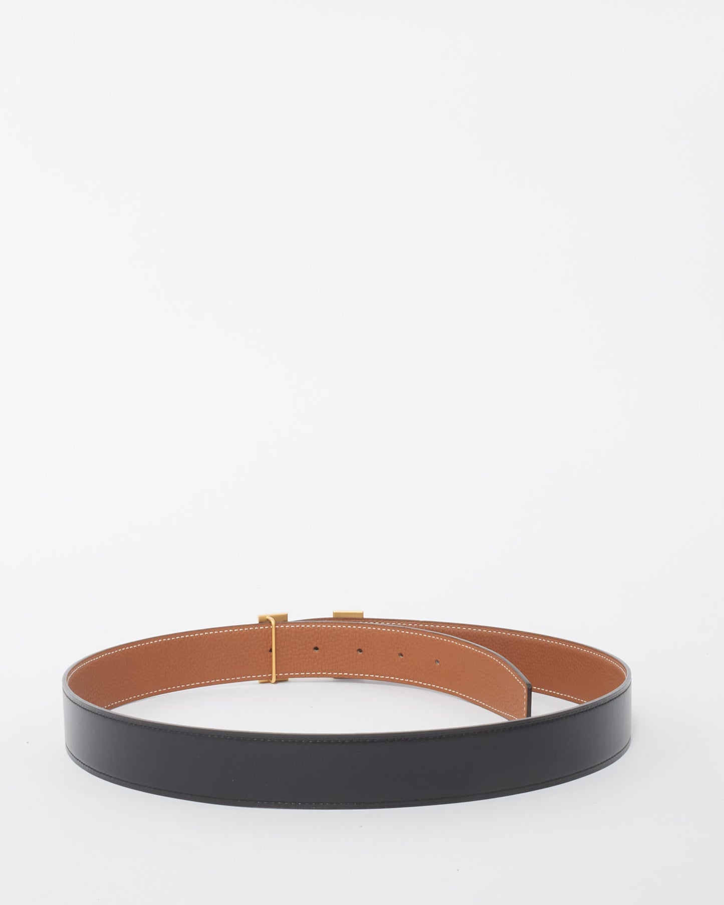 Hermès Gold/Black Reversible Leather 32 MM H Belt - 85