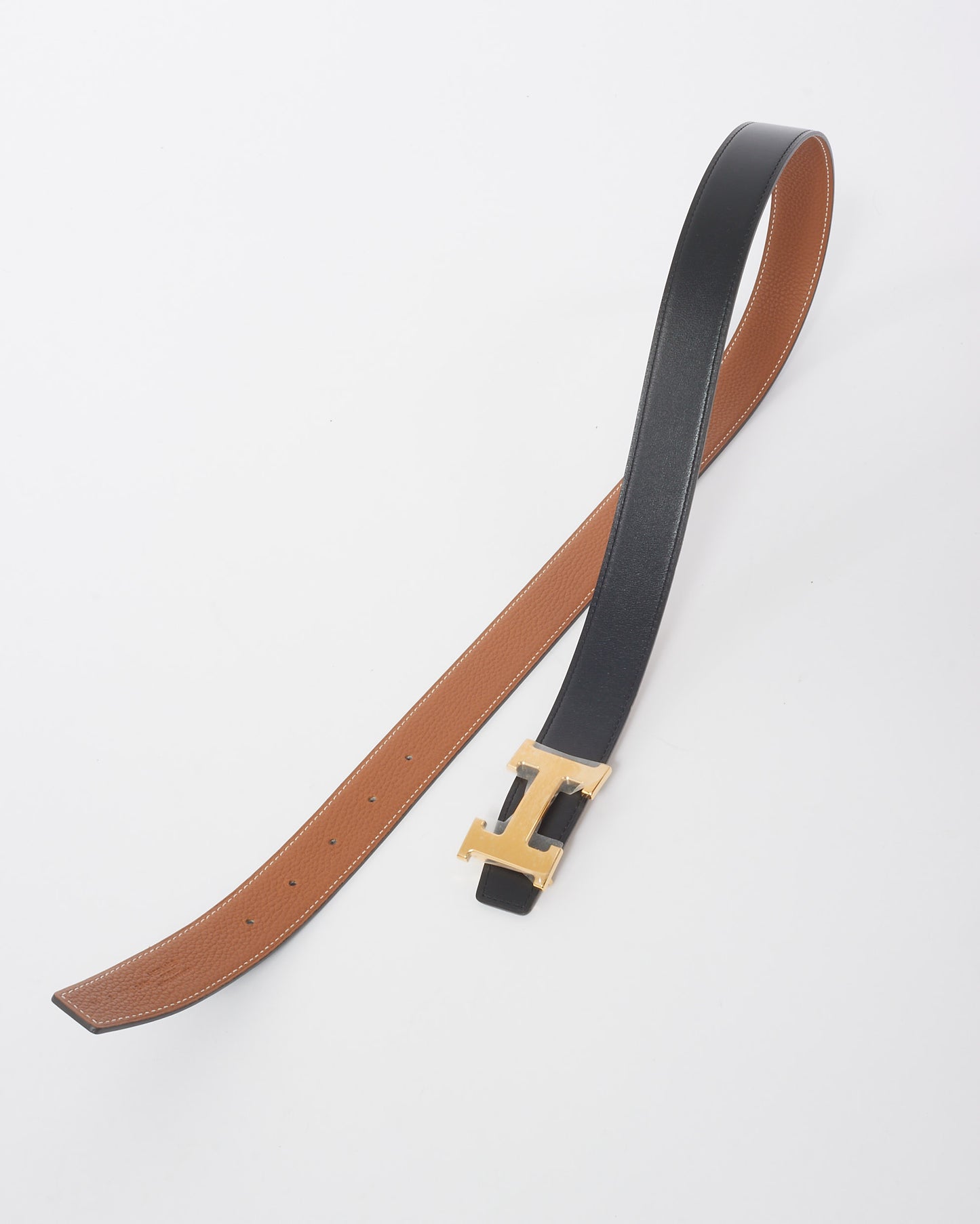 Hermès Gold/Black Reversible Leather 32 MM H Belt - 85