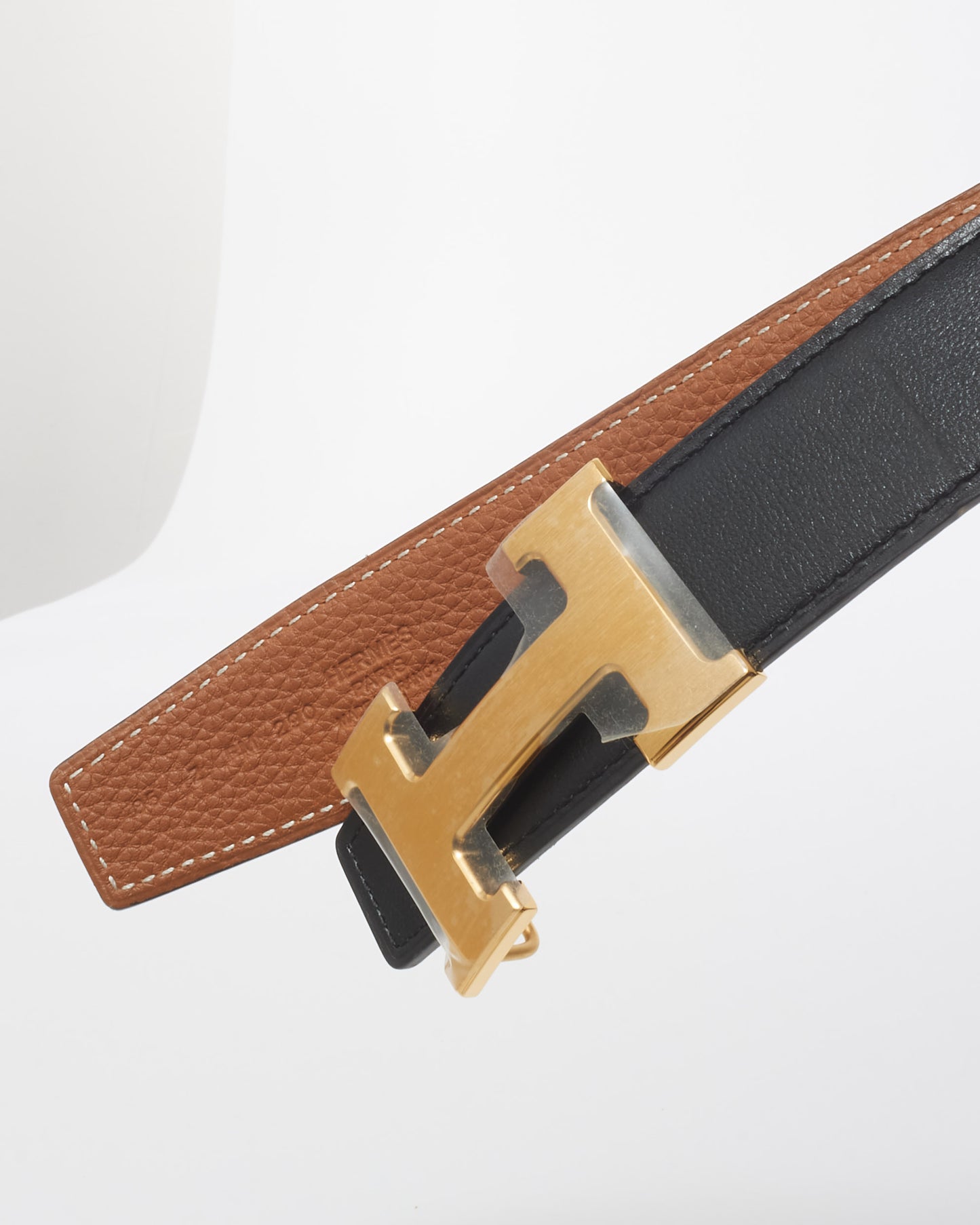 Hermès Gold/Black Reversible Leather 32 MM H Belt - 85