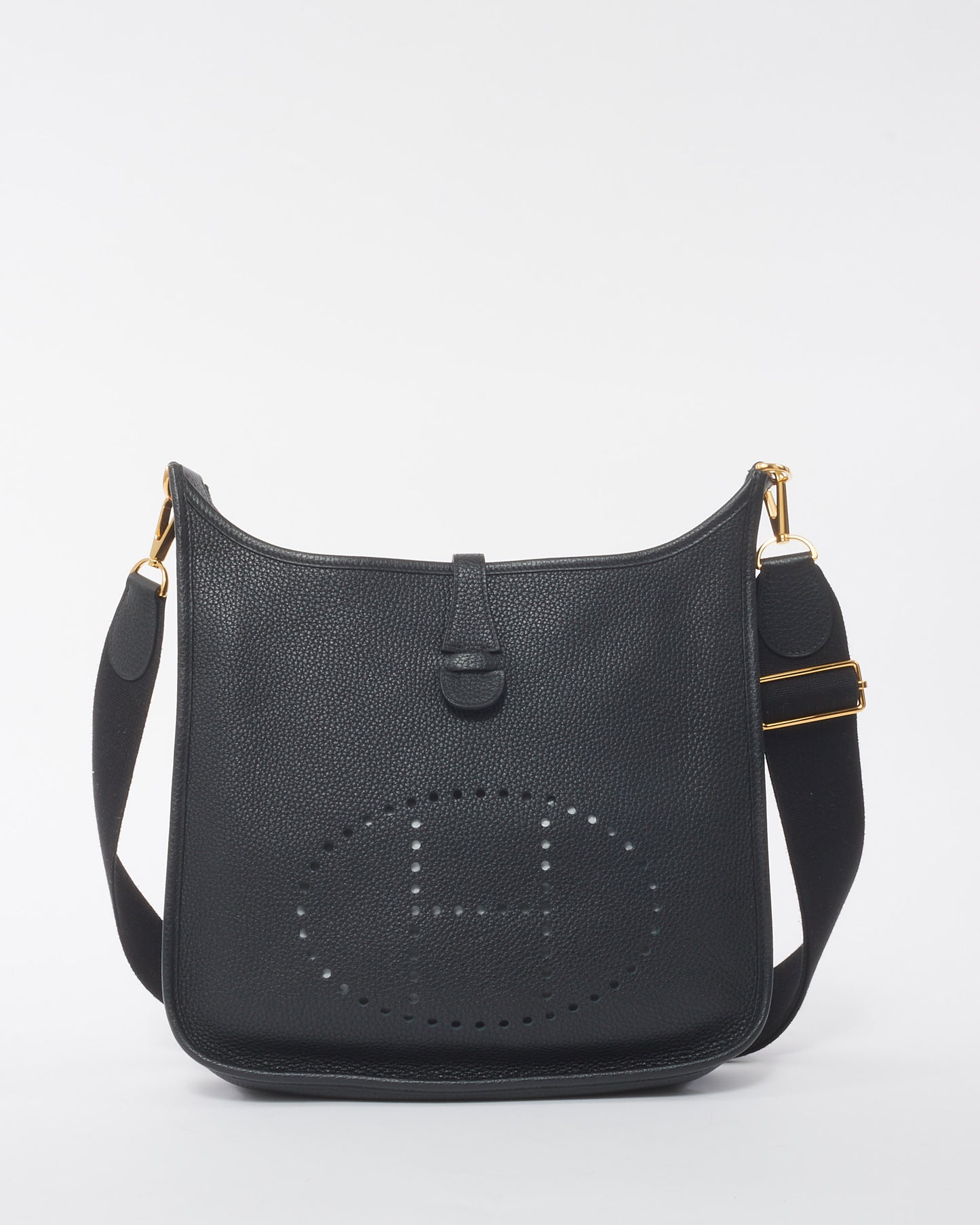 Hermès Black Clémence Leather Evelyne III PM Gold Hardware Bag