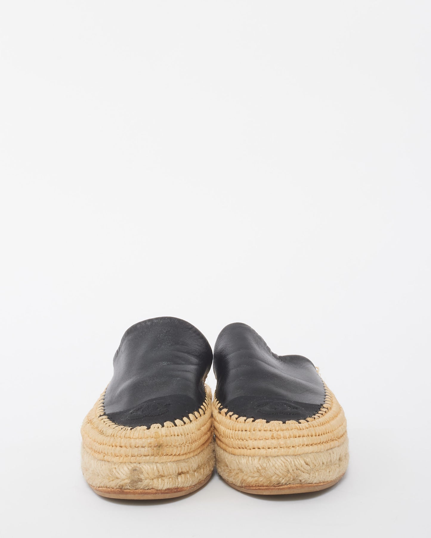 Chanel Black Leather Mule Espadrille Slides - 37