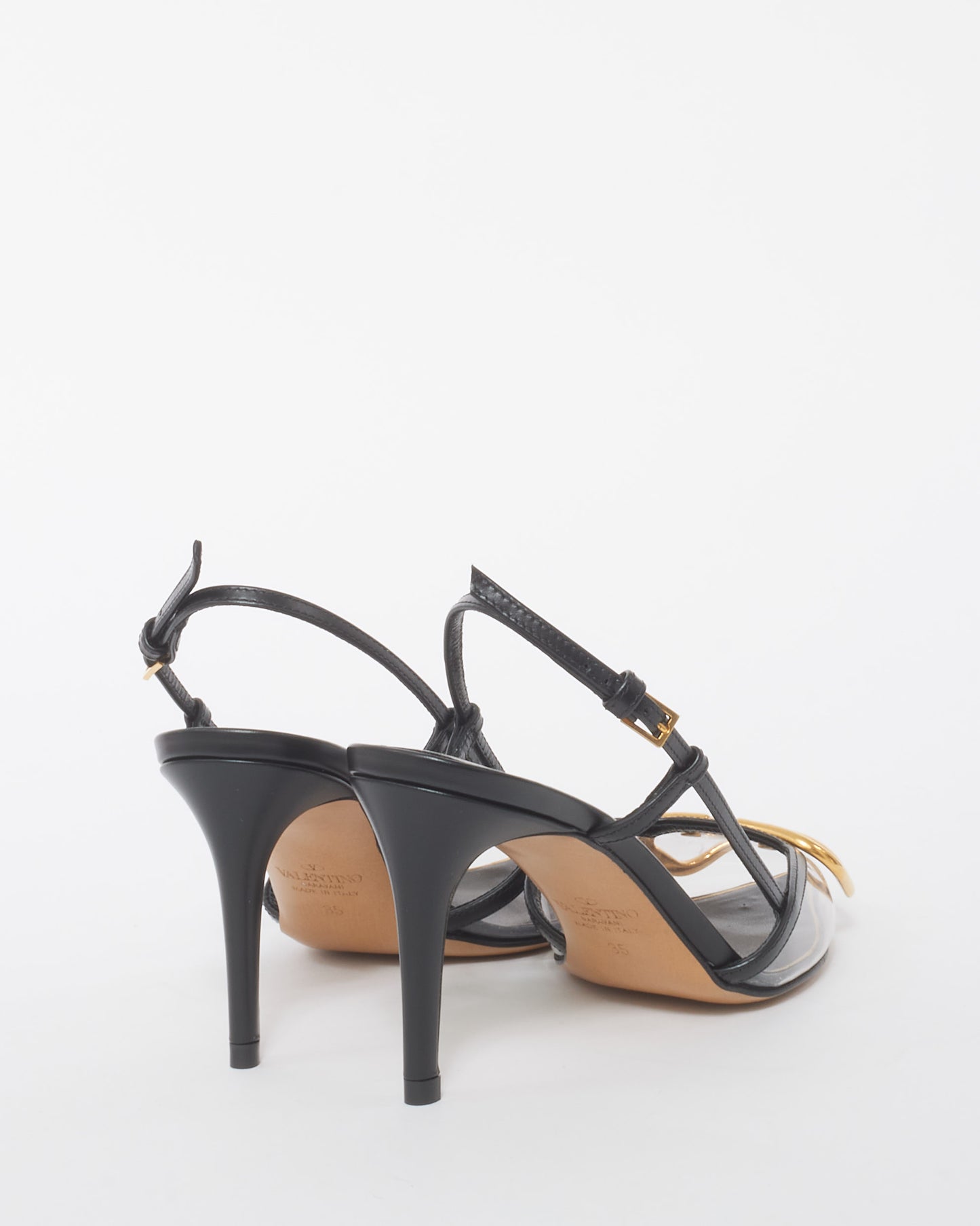 Valentino Black PVC and Leather VLOGO Slingback Pumps - 35