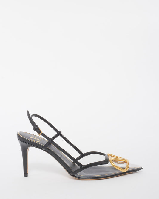 Valentino Black PVC and Leather VLOGO Slingback Pumps - 35