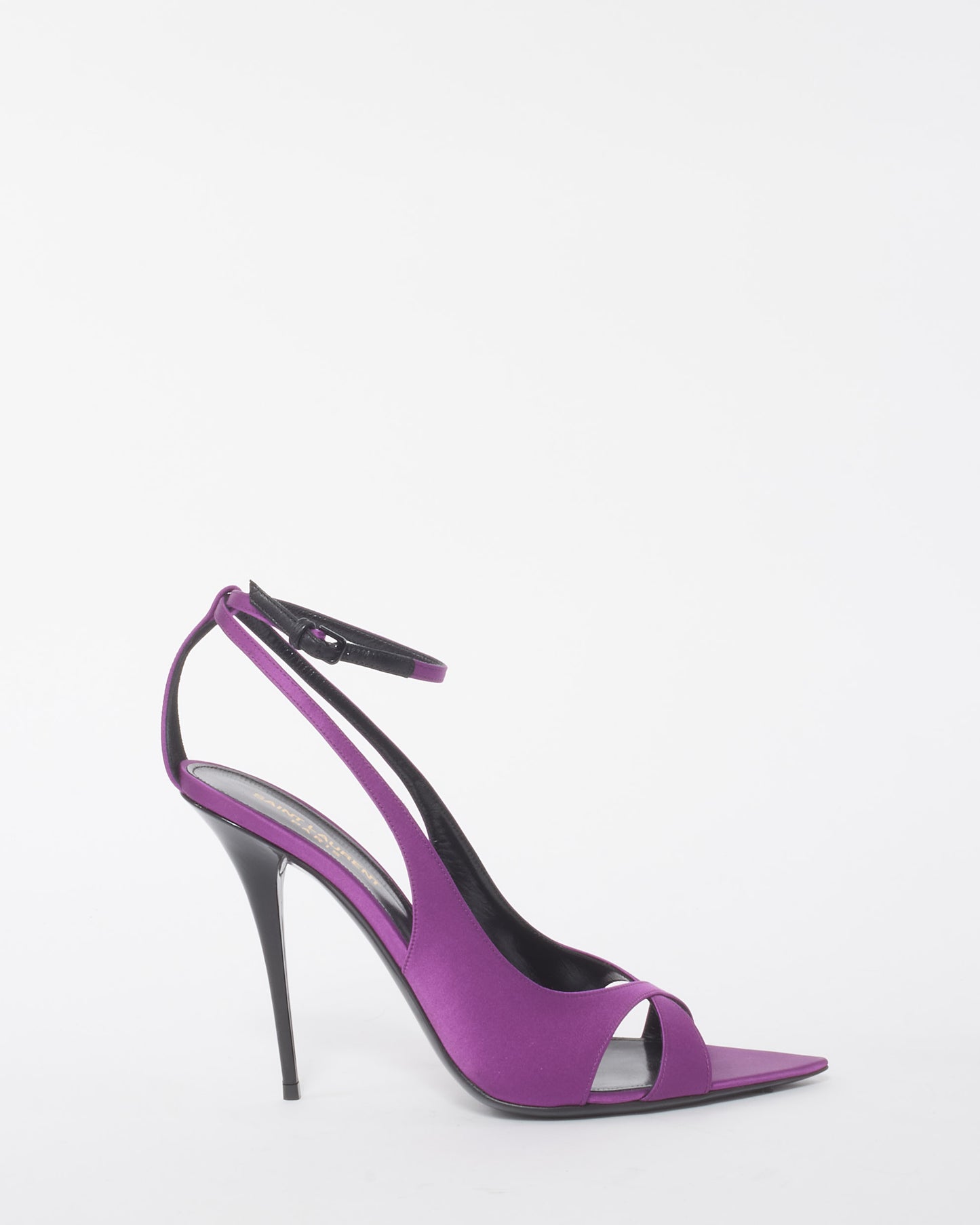 Saint Laurent Purple Satin Topsi Ankle Strap Open Toe Stiletto Sandals - 39