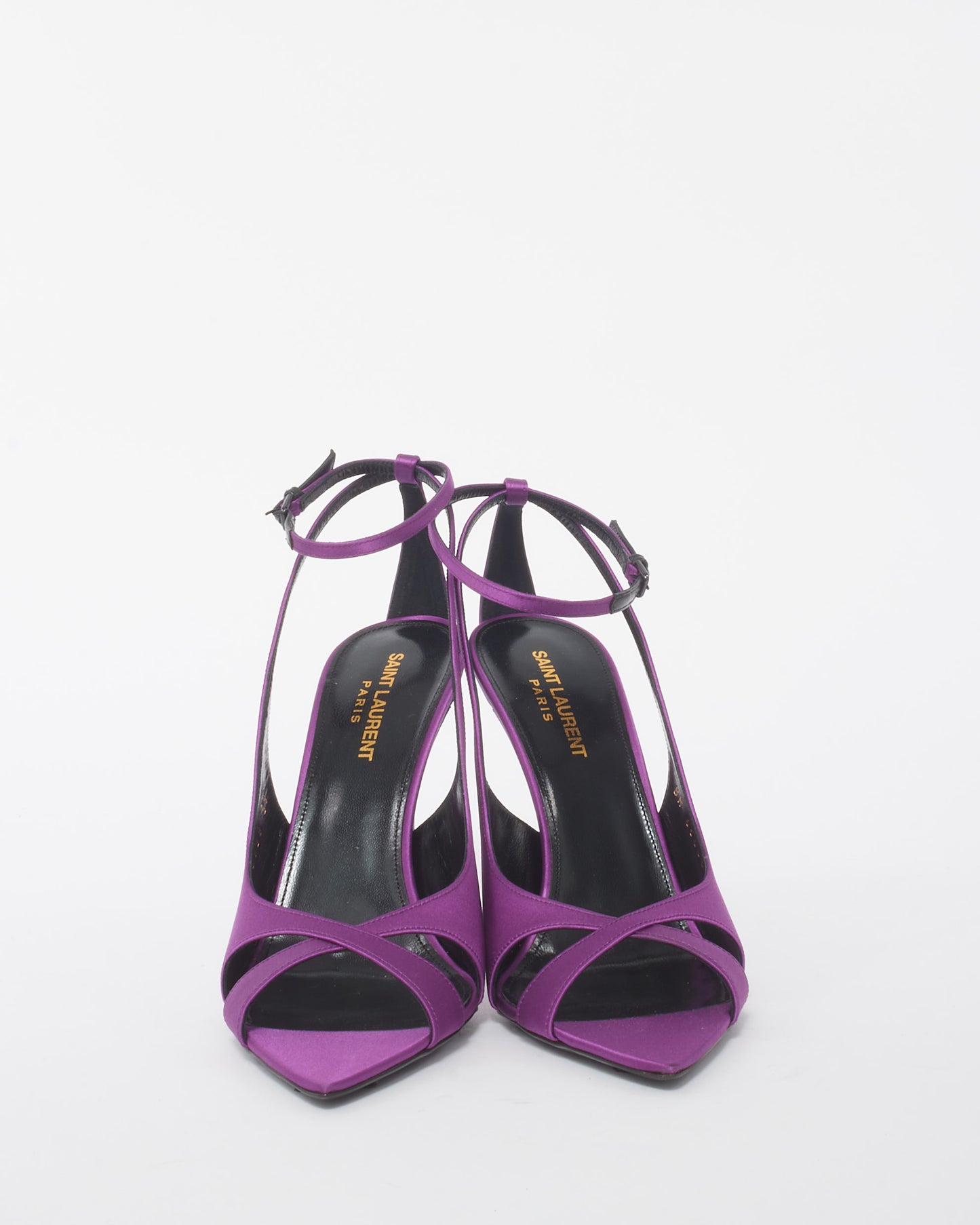 Saint Laurent Purple Satin Topsi Ankle Strap Open Toe Stiletto Sandals - 39