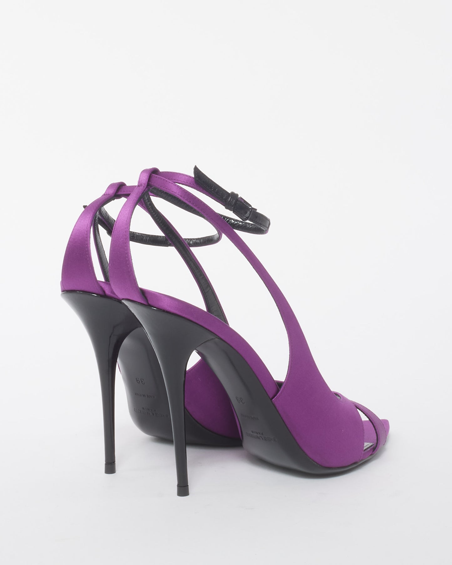 Saint Laurent Purple Satin Topsi Ankle Strap Open Toe Stiletto Sandals - 39