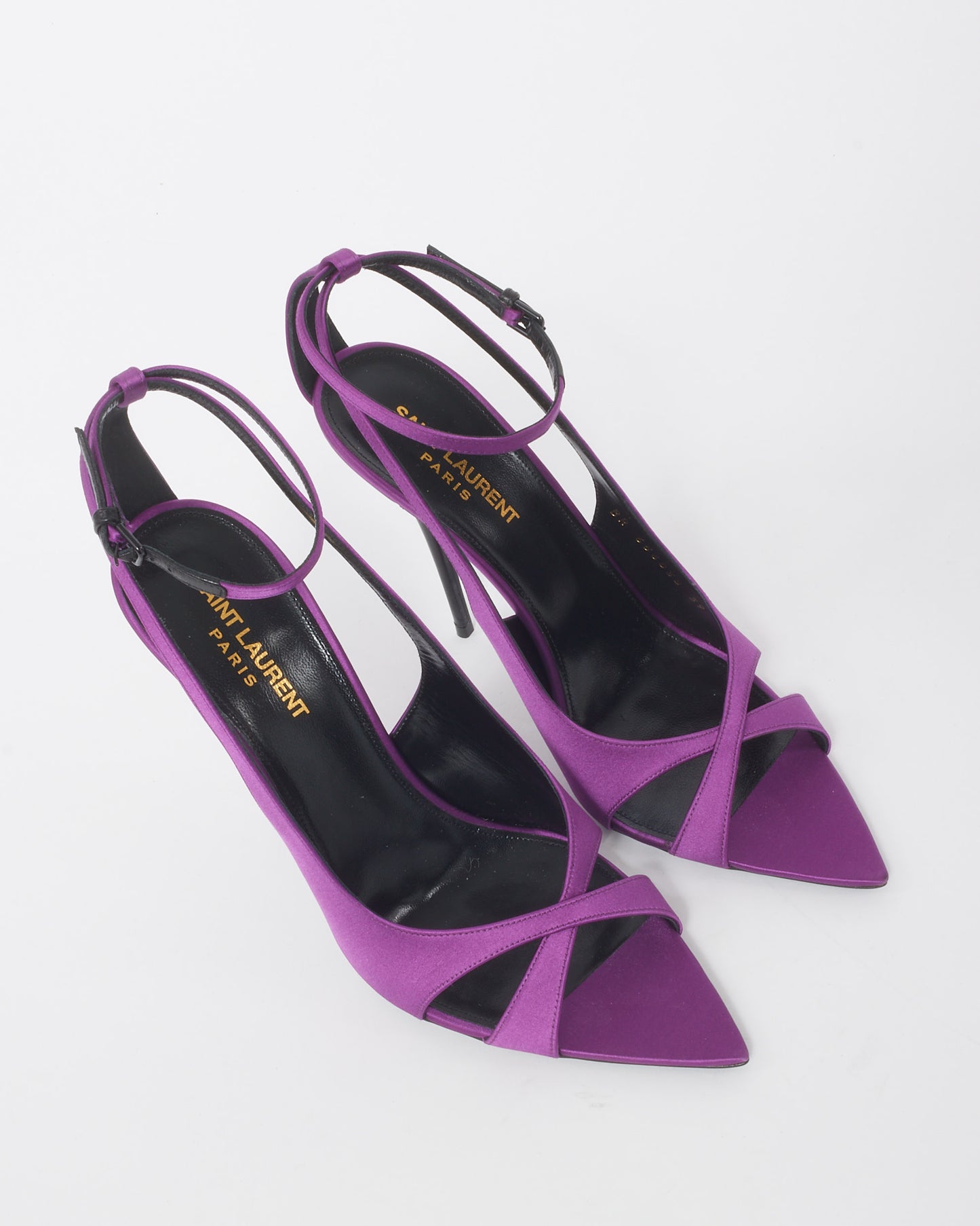 Saint Laurent Purple Satin Topsi Ankle Strap Open Toe Stiletto Sandals - 39