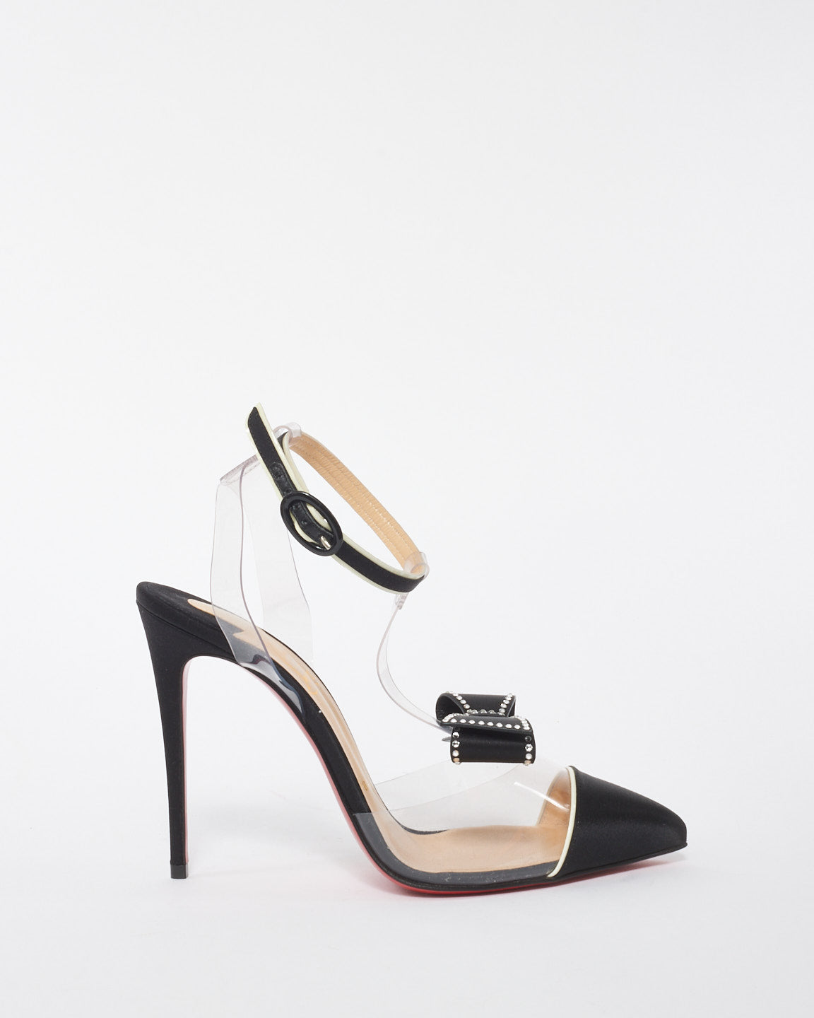 Christian Louboutin Black PVC Satin Bow Accents T-Strap Pumps - 37