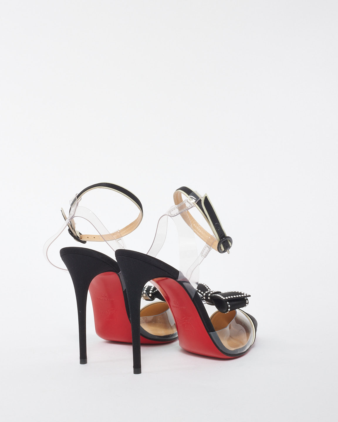 Christian Louboutin Black PVC Satin Bow Accents T-Strap Pumps - 37