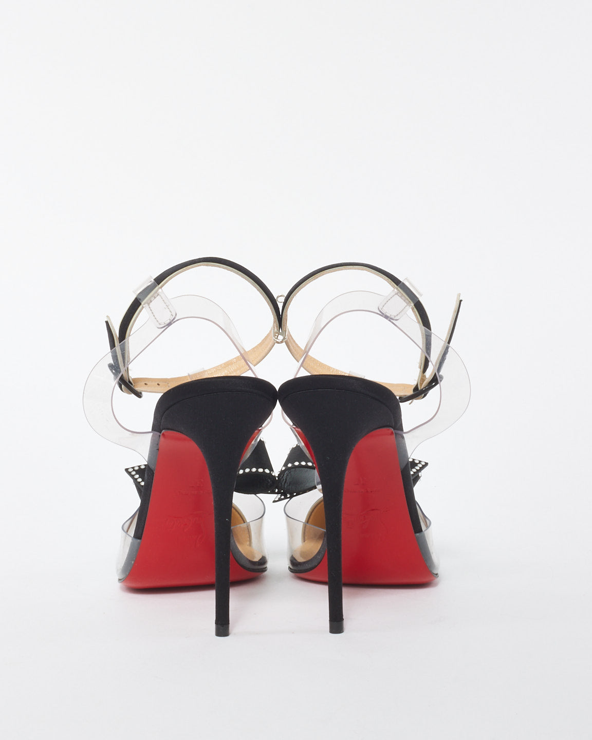 Christian Louboutin Black PVC Satin Bow Accents T-Strap Pumps - 37