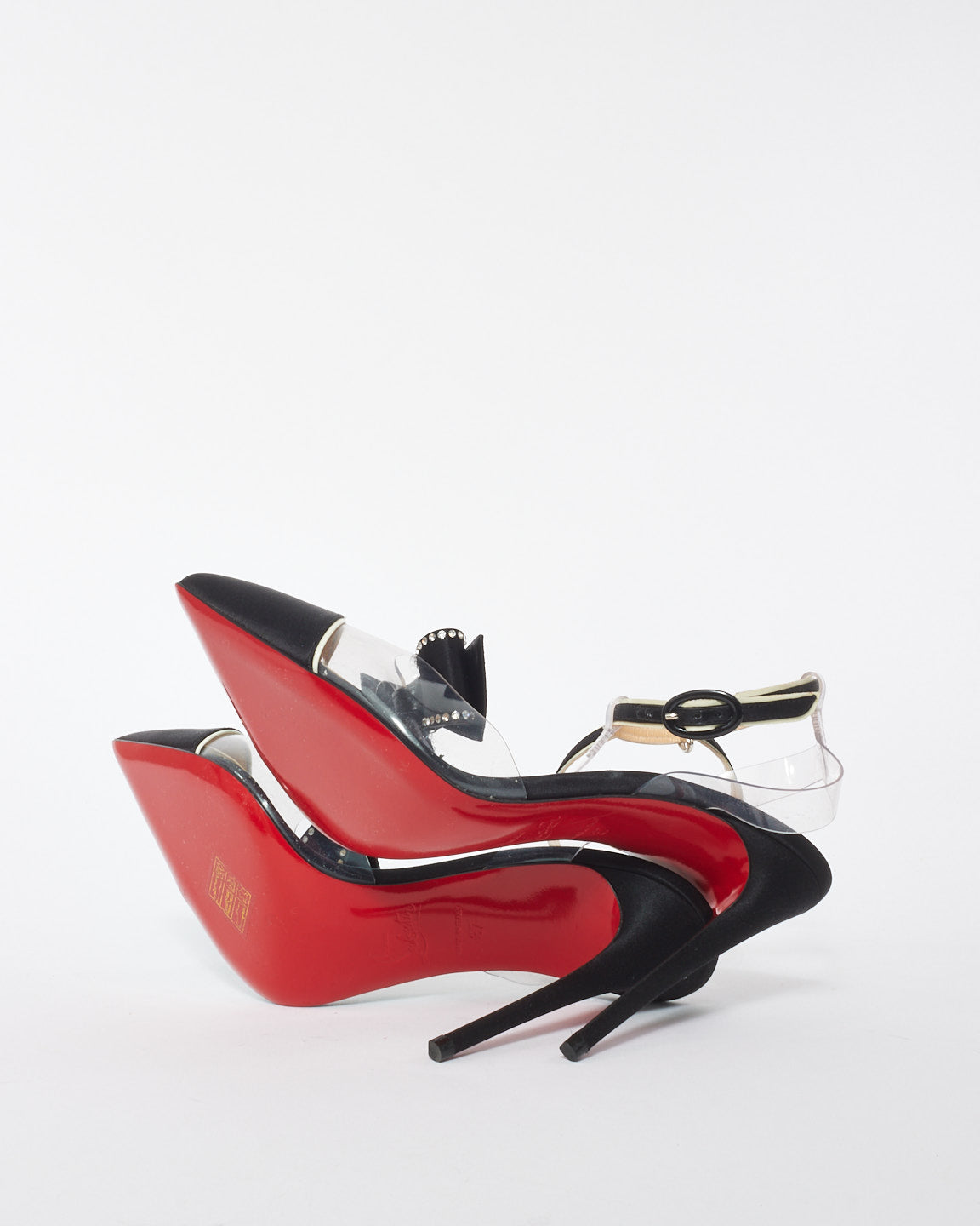 Christian Louboutin Black PVC Satin Bow Accents T-Strap Pumps - 37