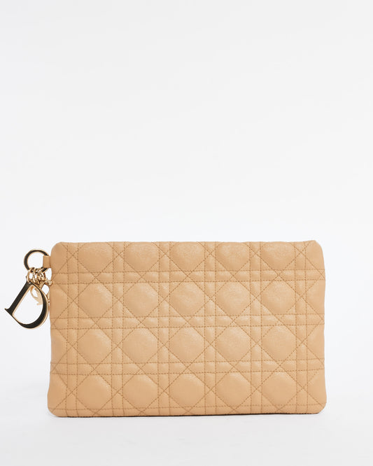 Dior Beige Quilted Coated Canvas Panarea Clutch Bag