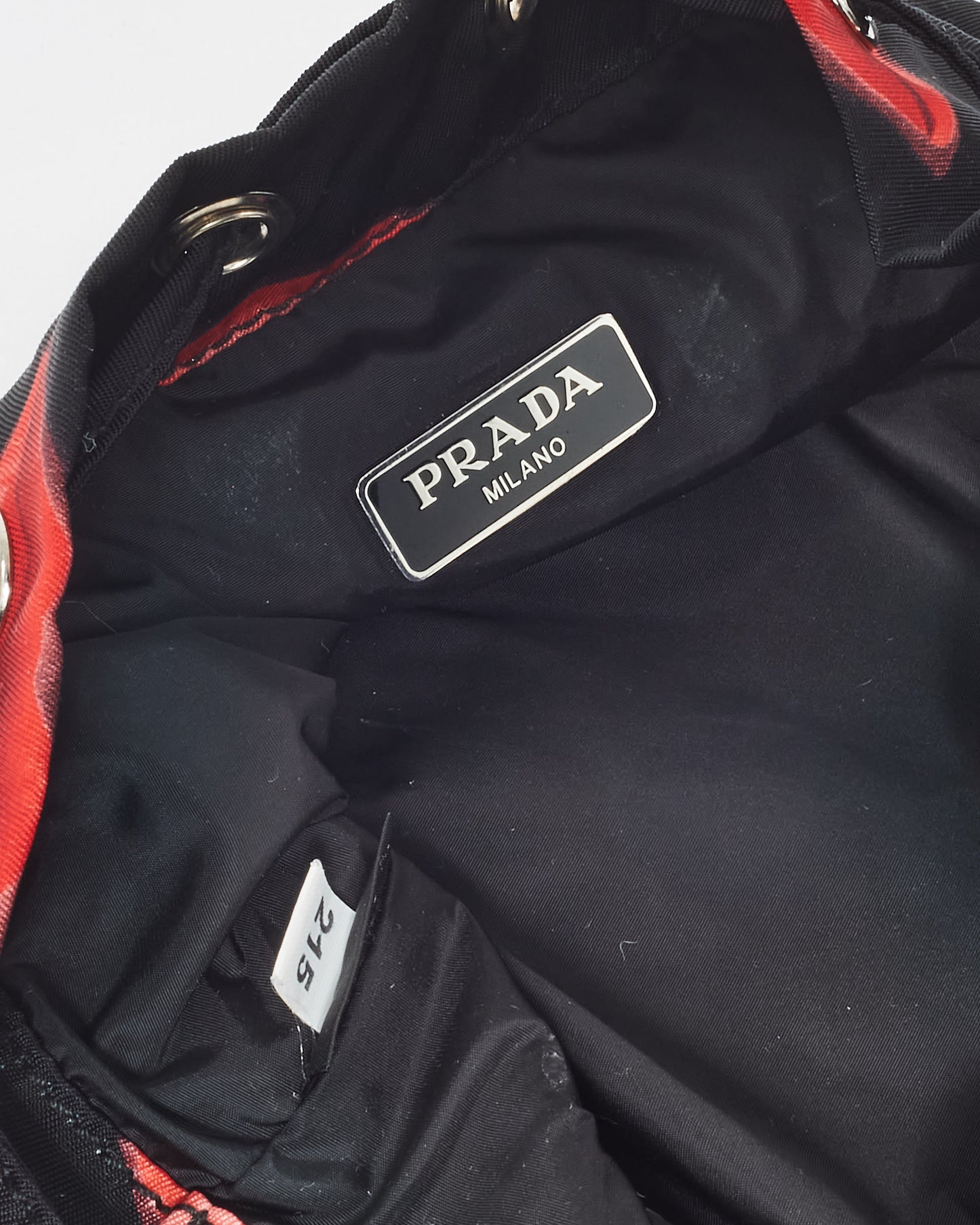 Prada Black Nylon Red Lips Bucket Pouch