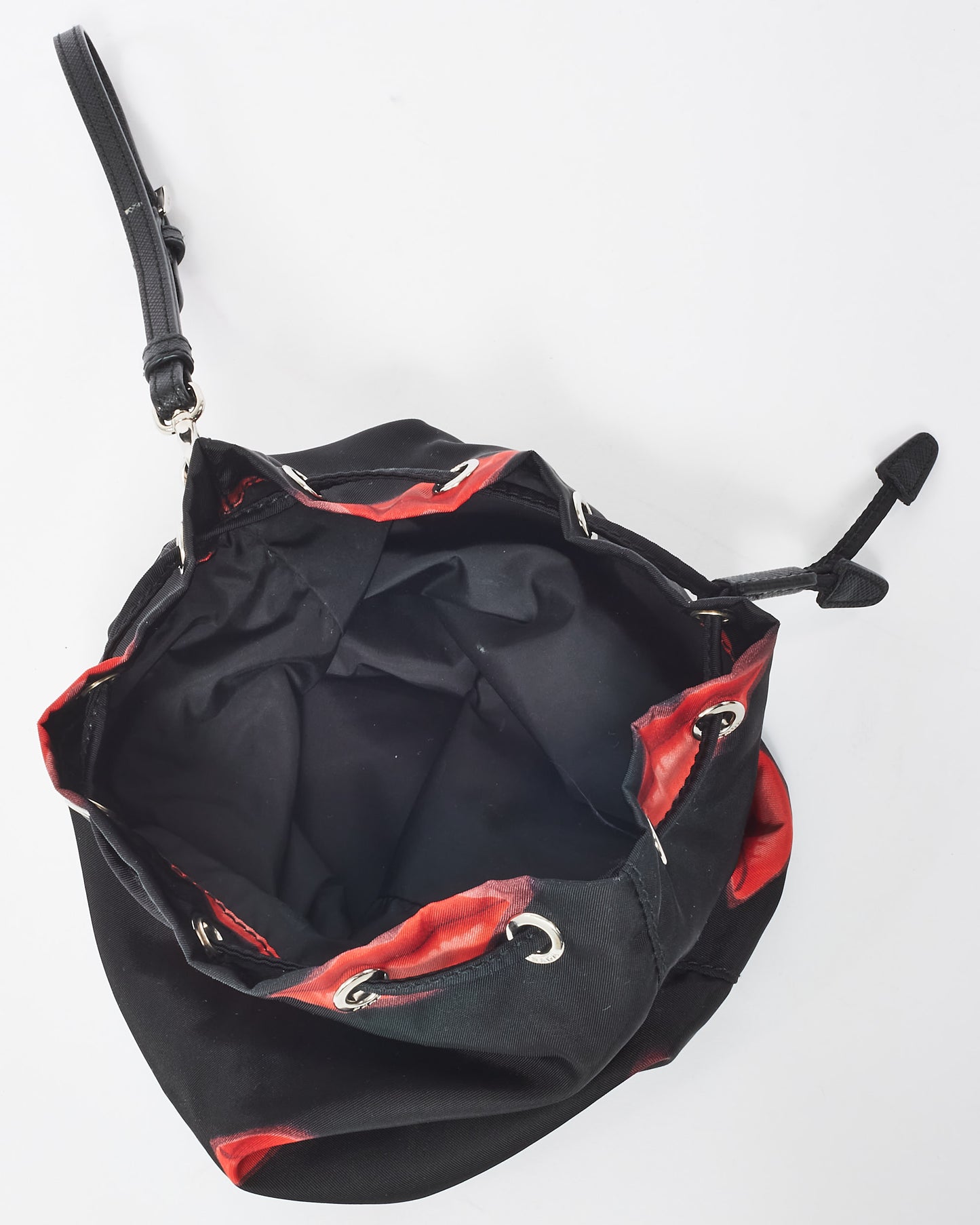 Prada Black Nylon Red Lips Bucket Pouch