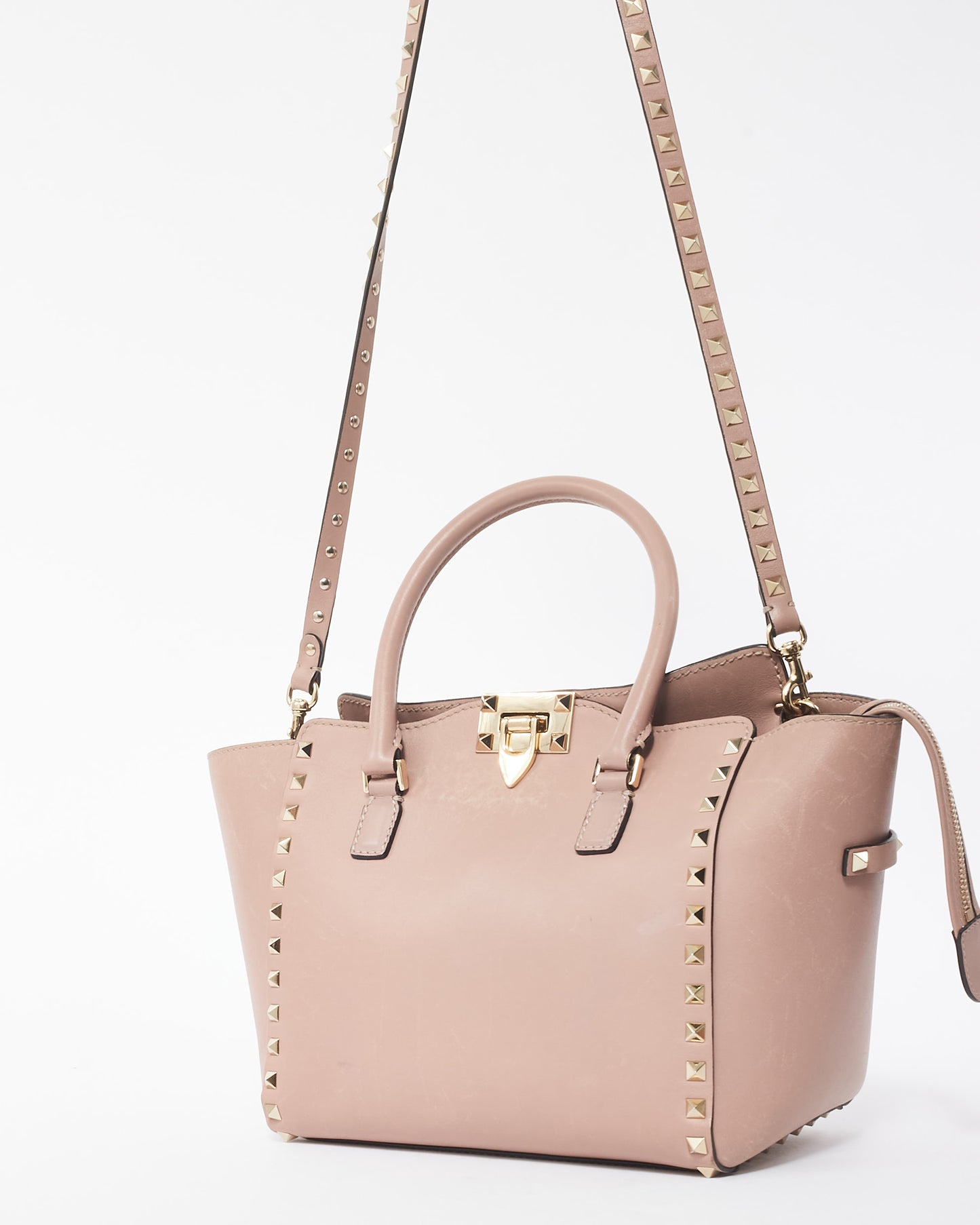 Valentino Taupe Leather Small Rockstud Tote