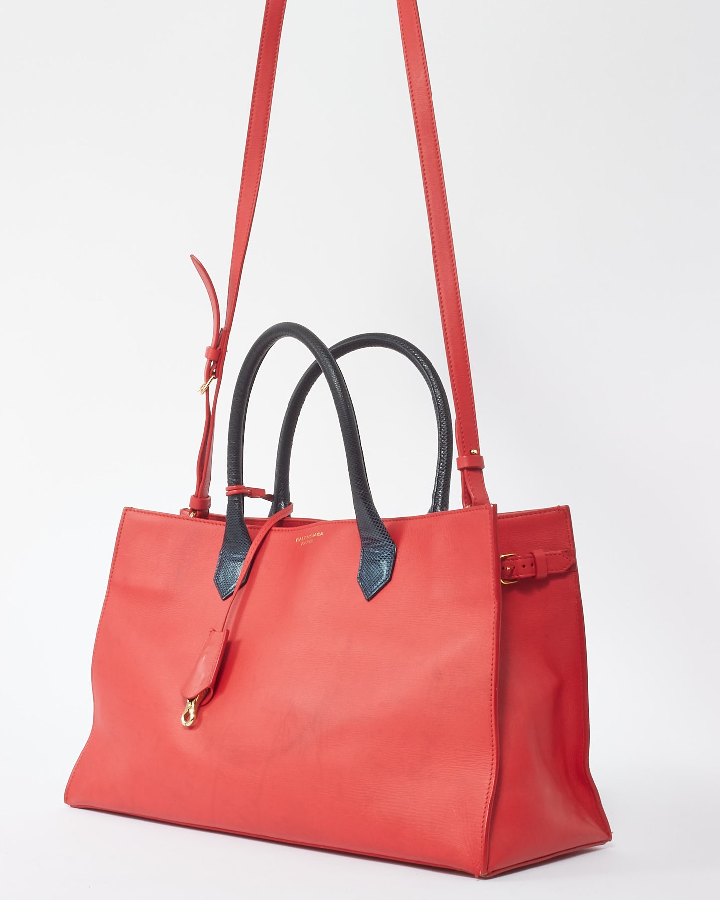 Balenciaga Red Leather Padlock Nude Work S Top Handle Bag