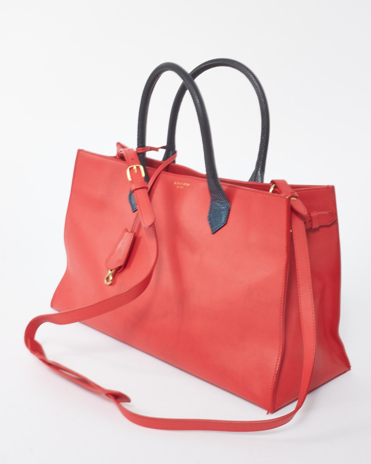 Balenciaga Red Leather Padlock Nude Work S Top Handle Bag