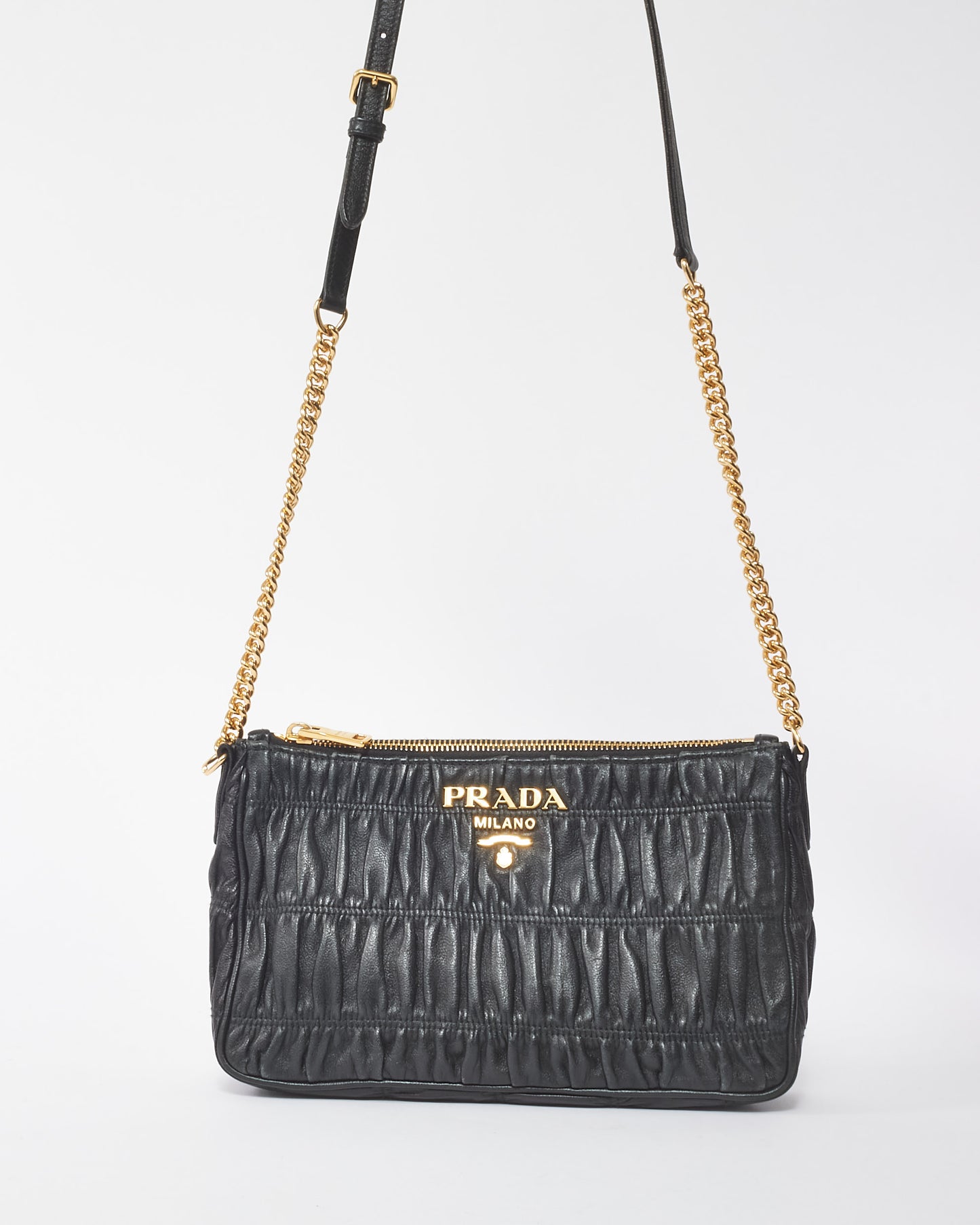 Prada Black Nappa Leather Gaufre Crossbody Bag