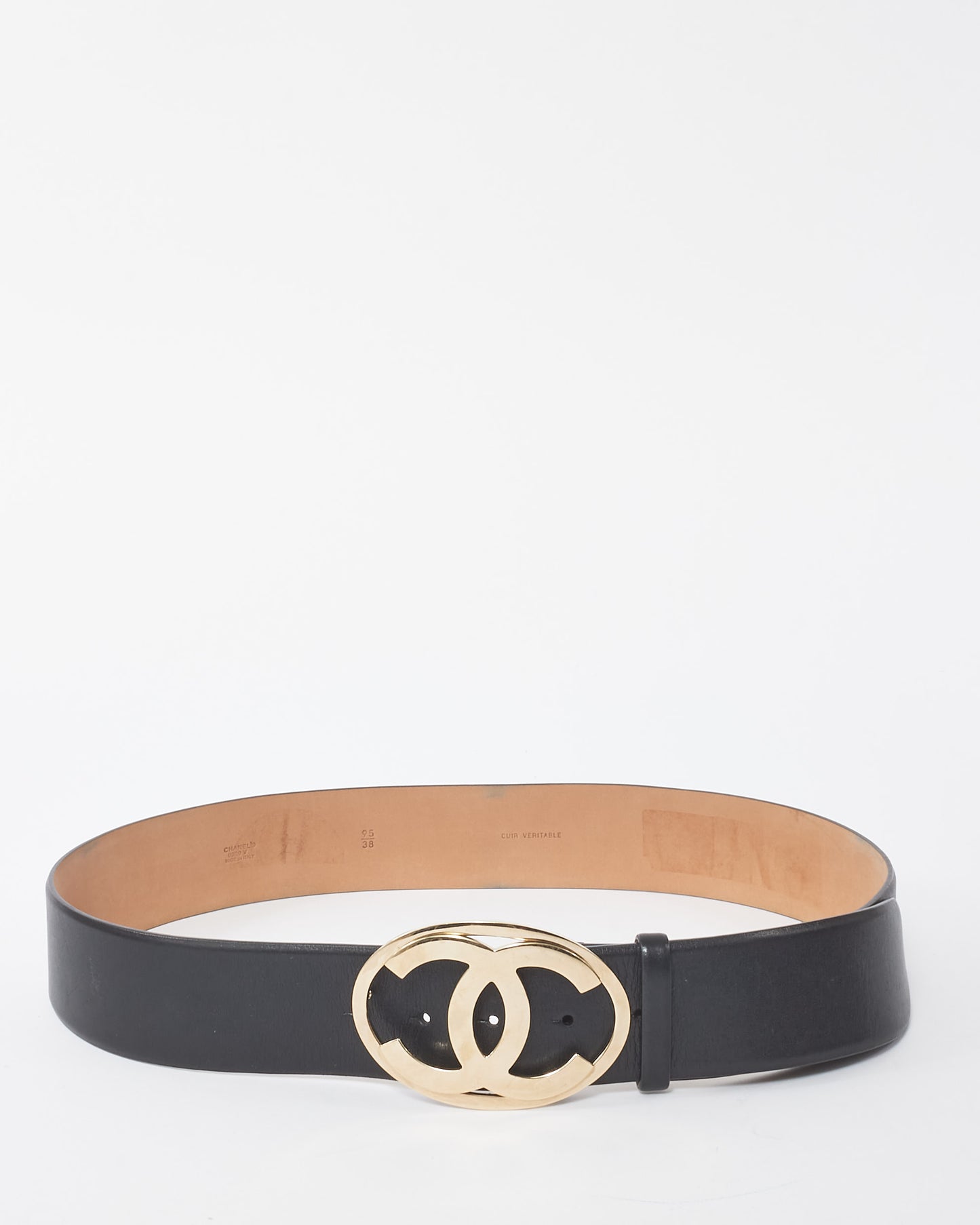 Chanel Black Leather 2000 Interlocking CC Logo Belt - 95