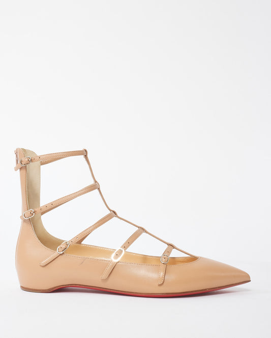 Christian Louboutin Beige Leather Gladiator Toerless Muse Flats - 37